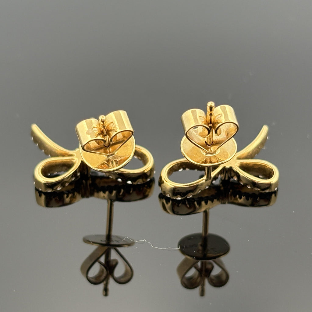 Estate Bow Diamond Earrings 0.24ctw 18k Yellow Gold