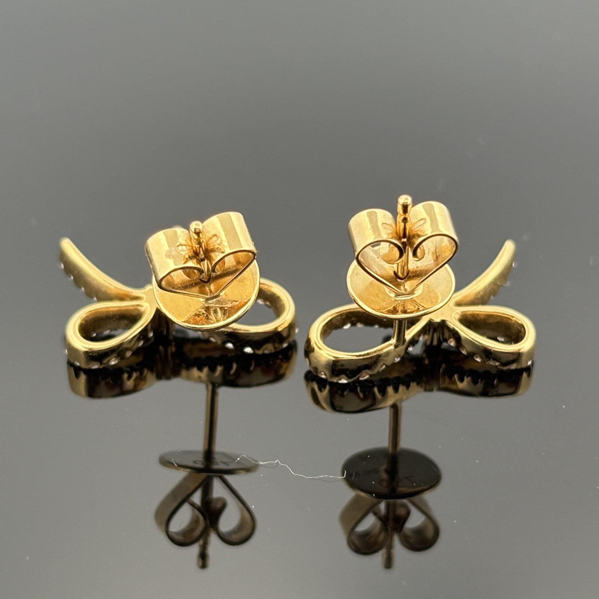 Estate Bow Diamond Earrings 0.24ctw 18k Yellow Gold