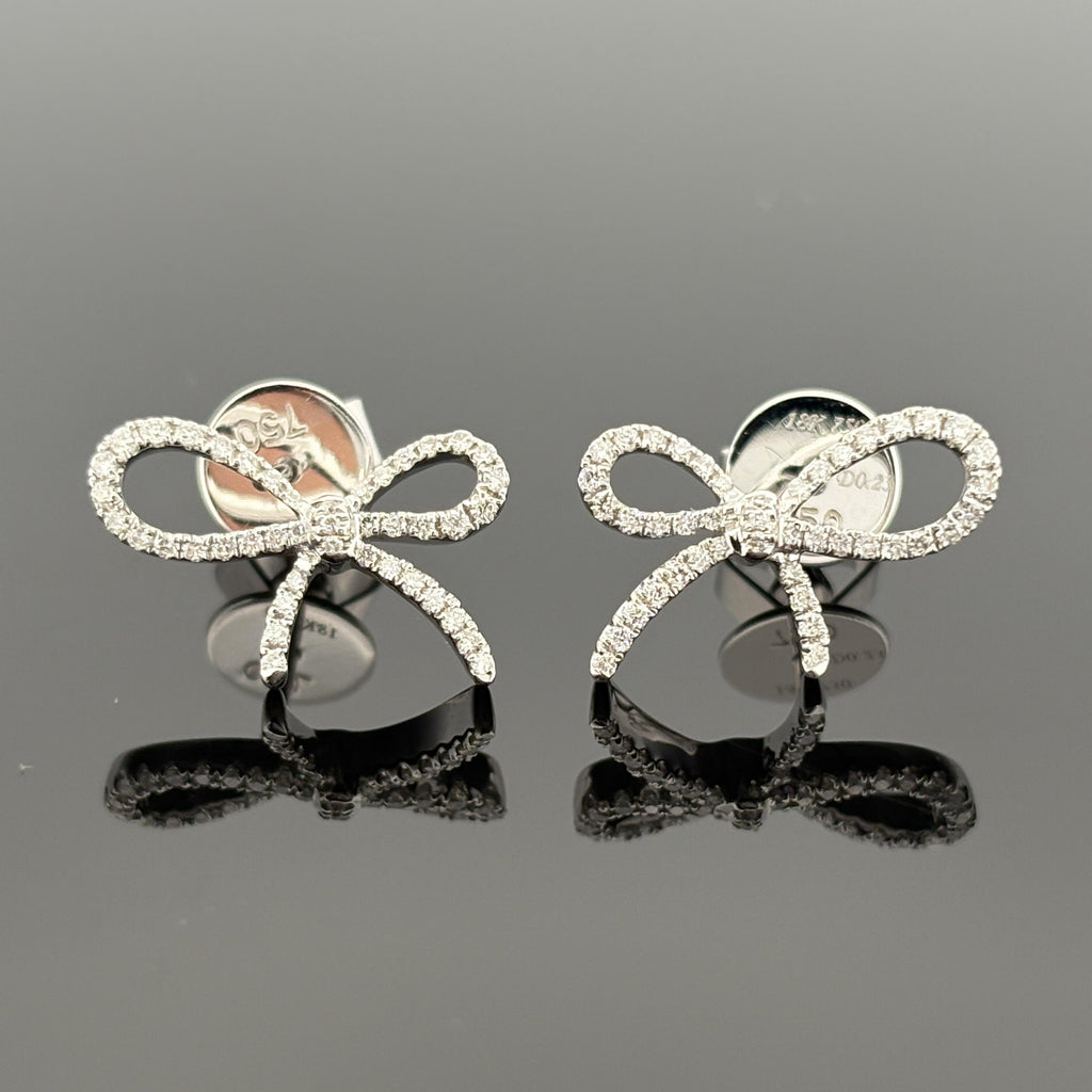 Estate Bow Diamond Earrings 0.23ctw 18k White Gold