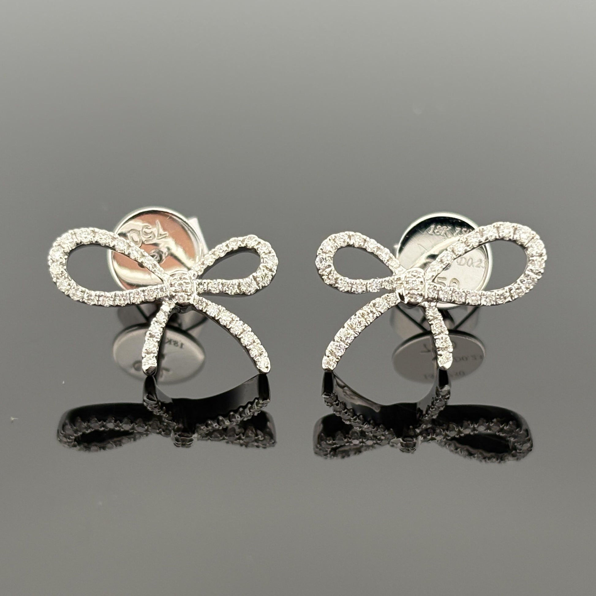 Estate Bow Diamond Earrings 0.23ctw 18k White Gold