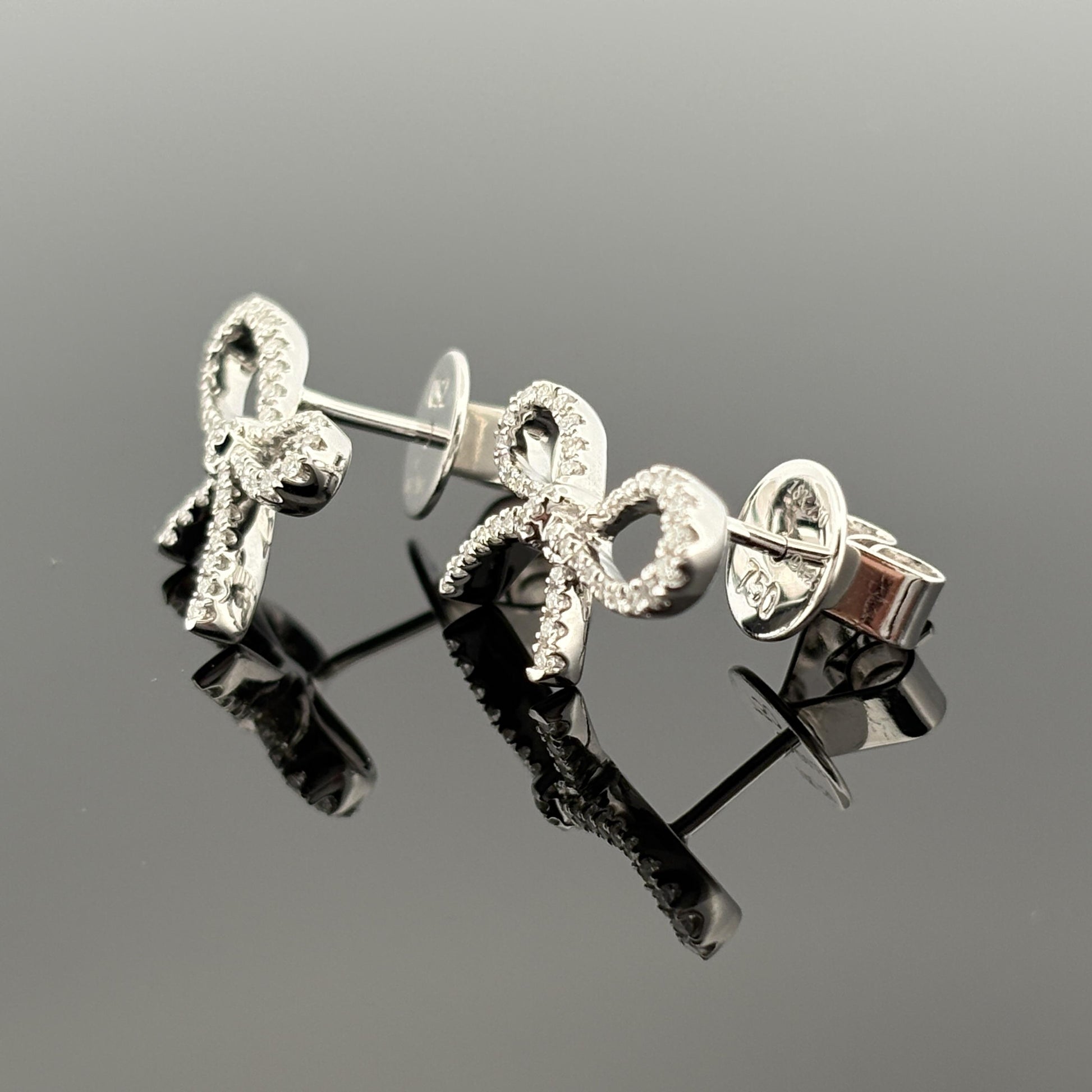Estate Bow Diamond Earrings 0.23ctw 18k White Gold