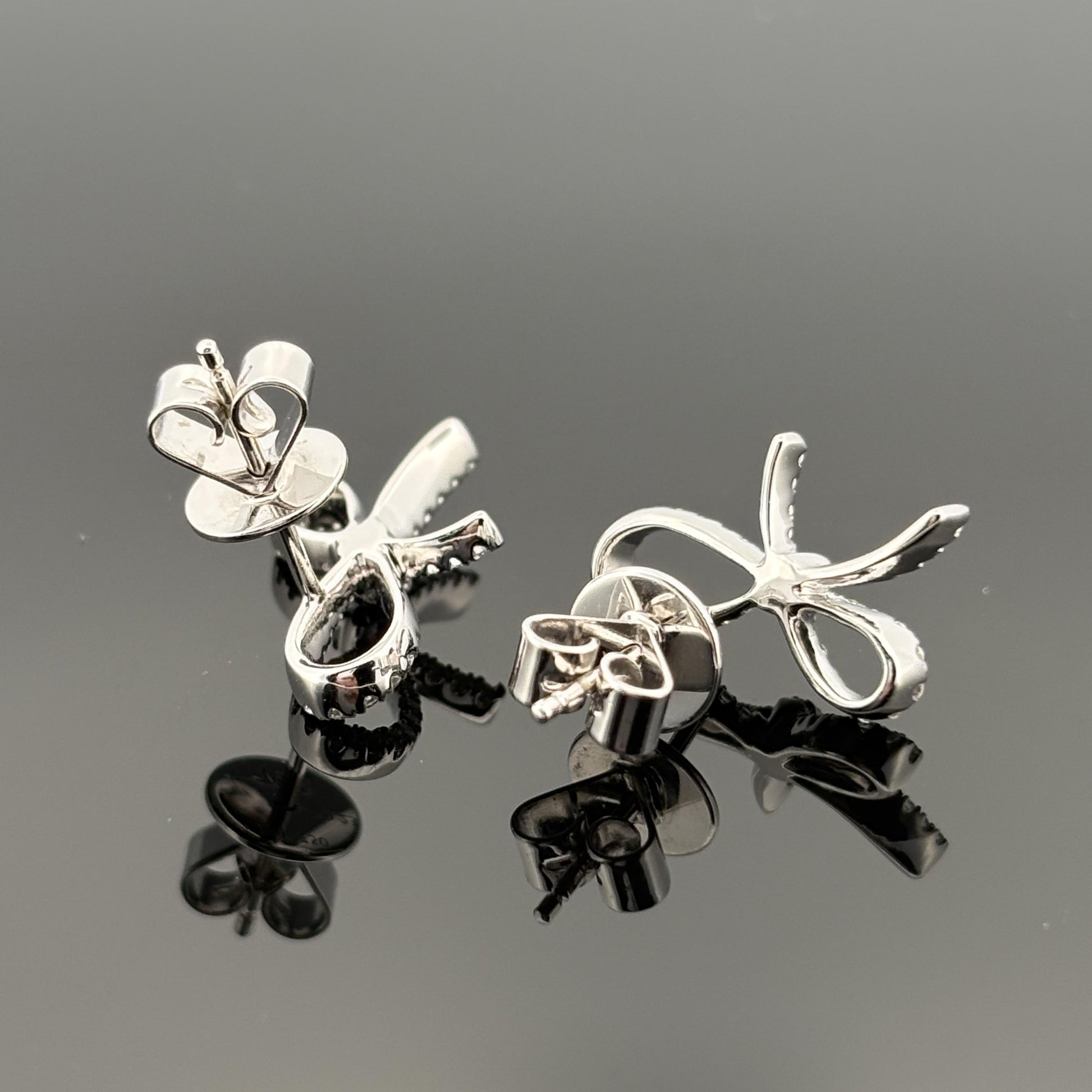 Estate Bow Diamond Earrings 0.23ctw 18k White Gold