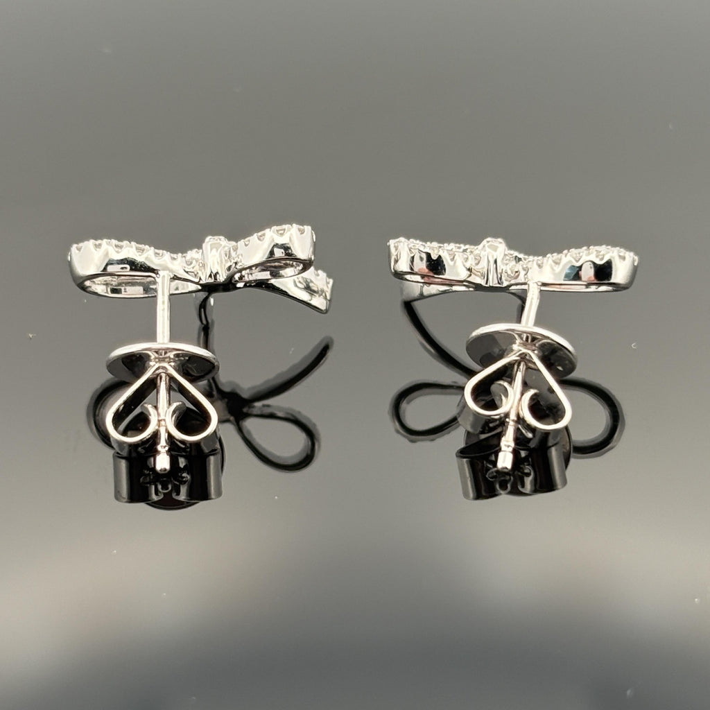 Estate Bow Diamond Earrings 0.23ctw 18k White Gold