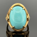 Vintage Turquoise Cabochon & Diamond Ring 18k Yellow Gold