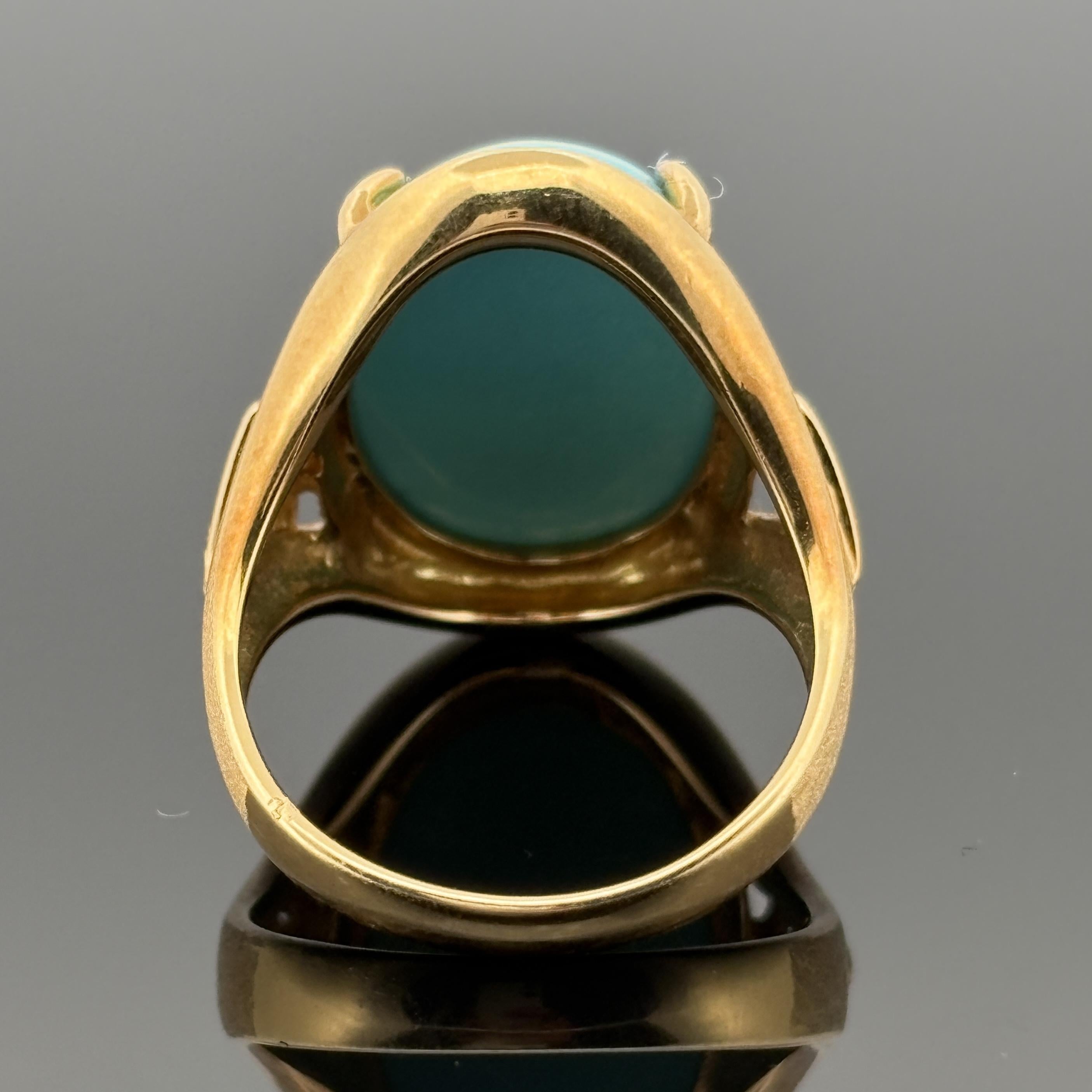 Vintage Turquoise Cabochon & Diamond Ring 18k Yellow Gold