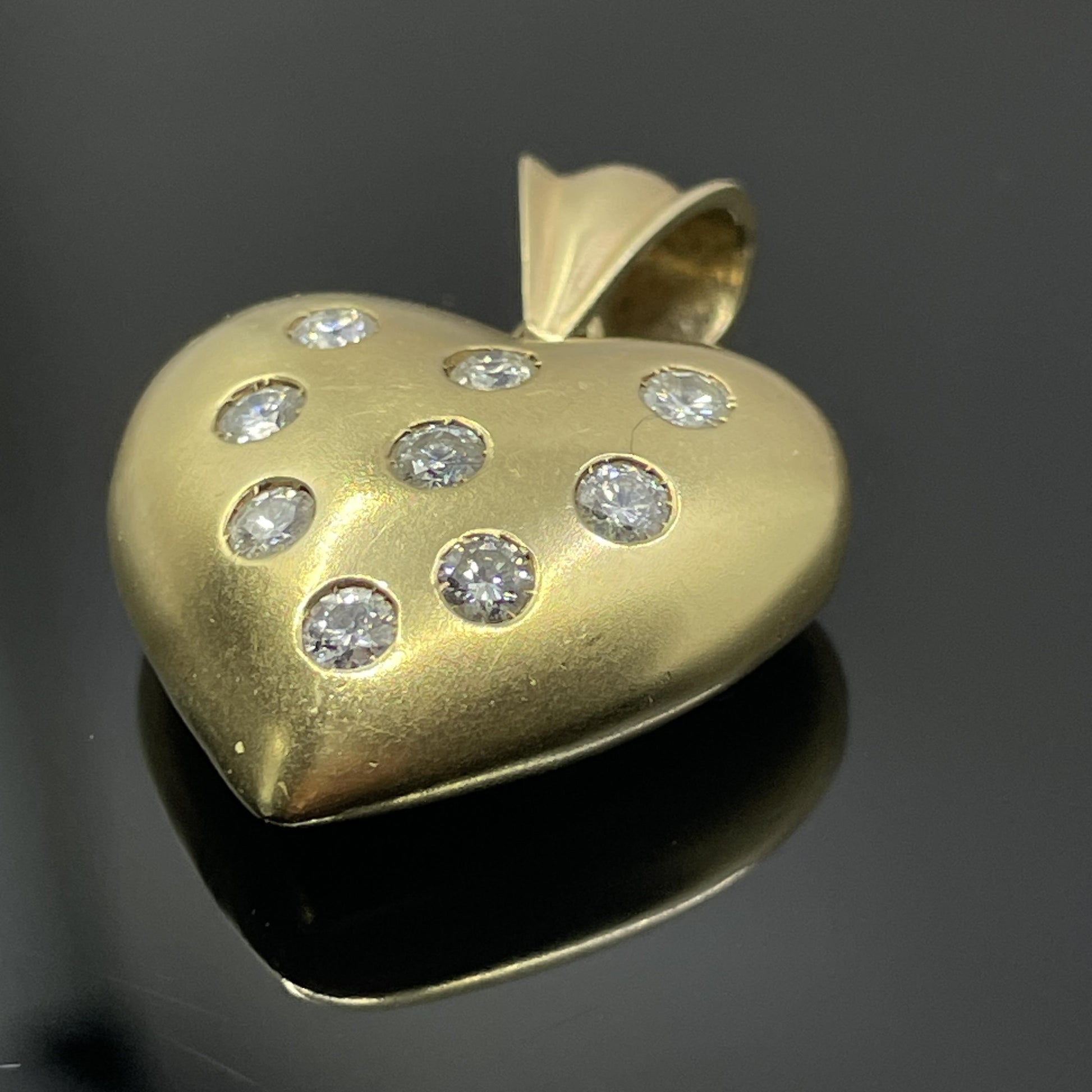 Estate Diamond Puffy Heart Pendant 14k Yellow Gold