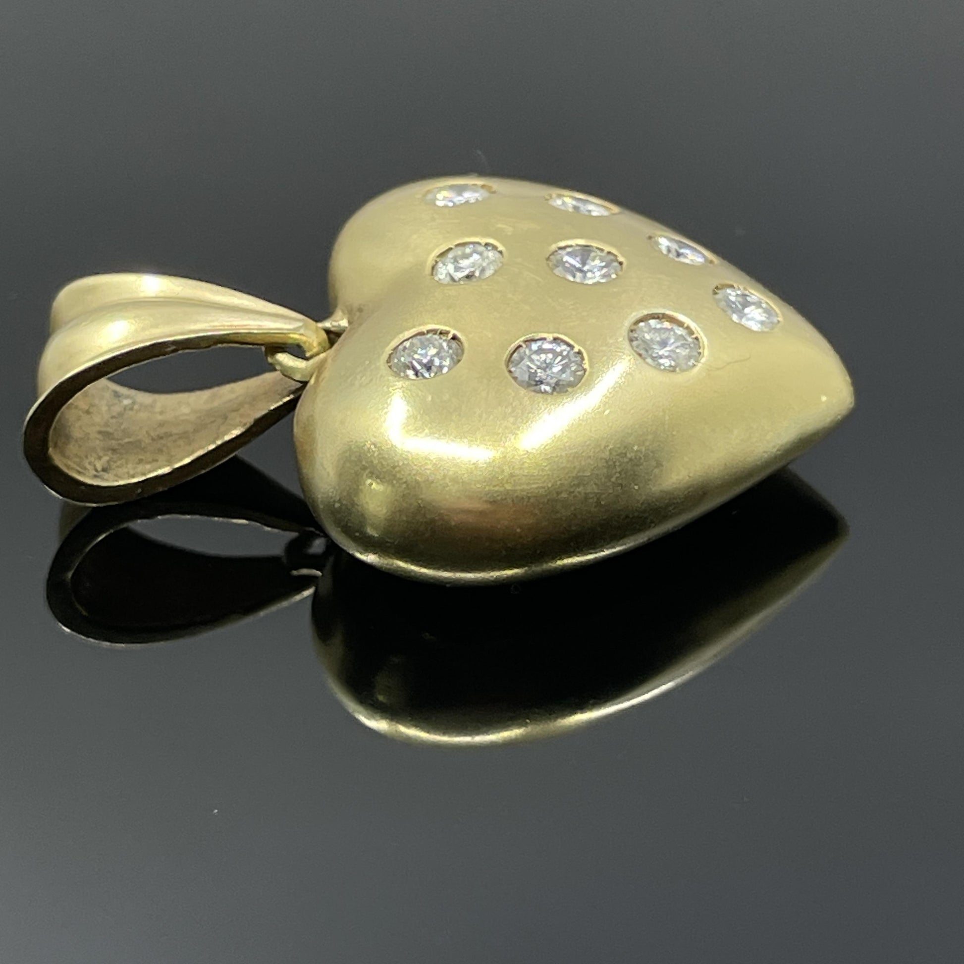 Estate Diamond Puffy Heart Pendant 14k Yellow Gold