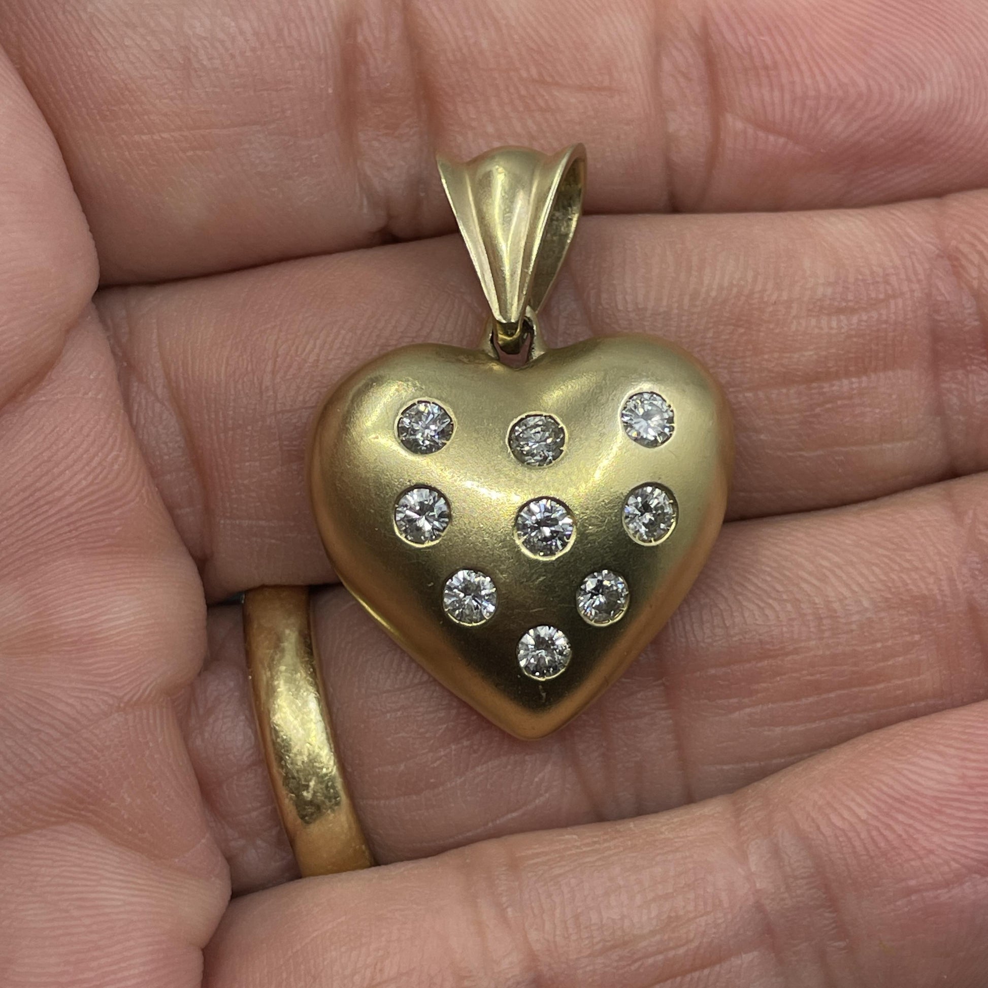 Estate Diamond Puffy Heart Pendant 14k Yellow Gold