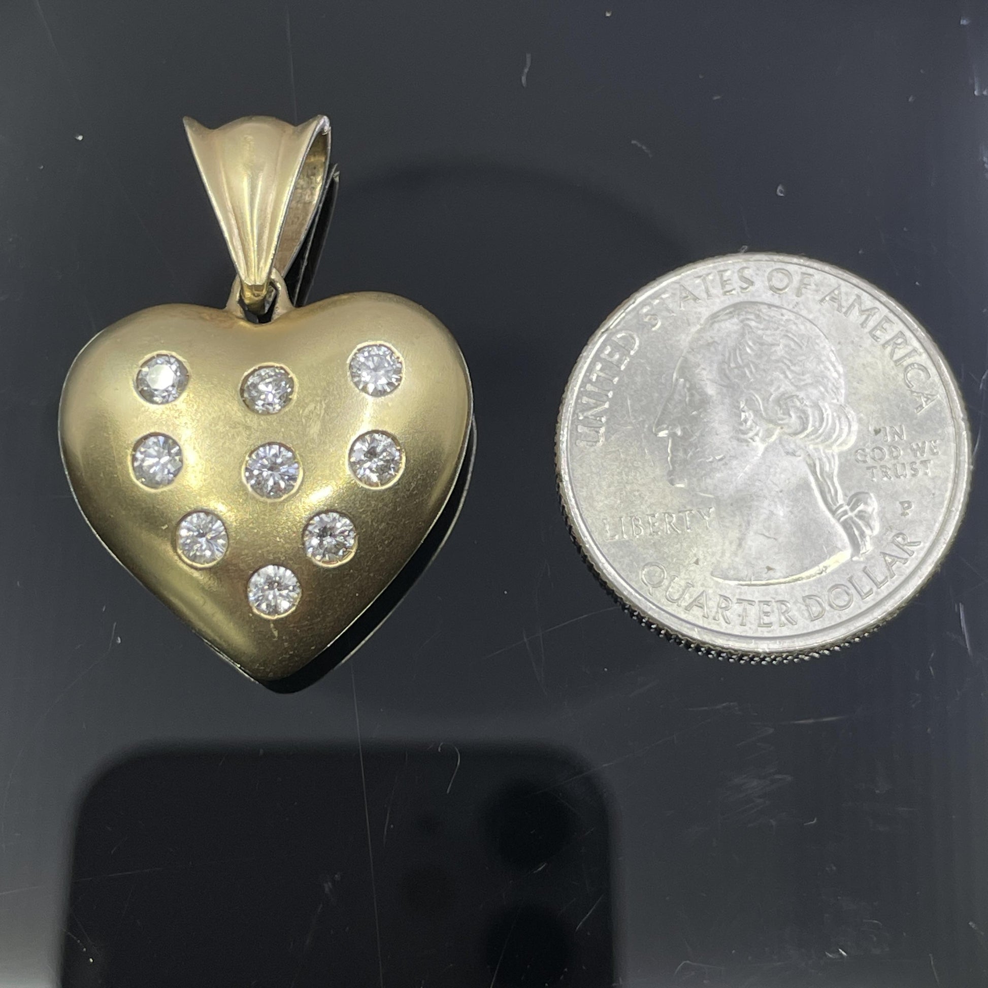 Estate Diamond Puffy Heart Pendant 14k Yellow Gold
