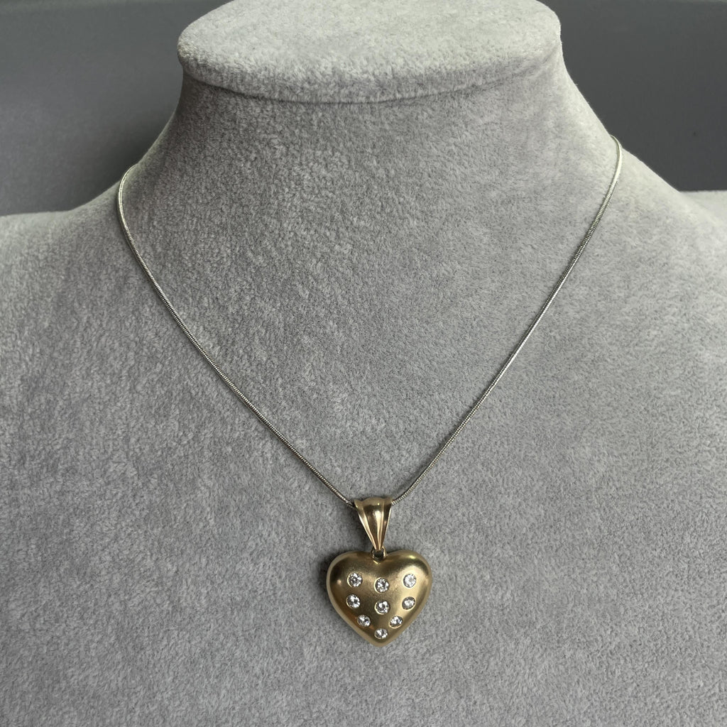 Estate Diamond Puffy Heart Pendant 14k Yellow Gold