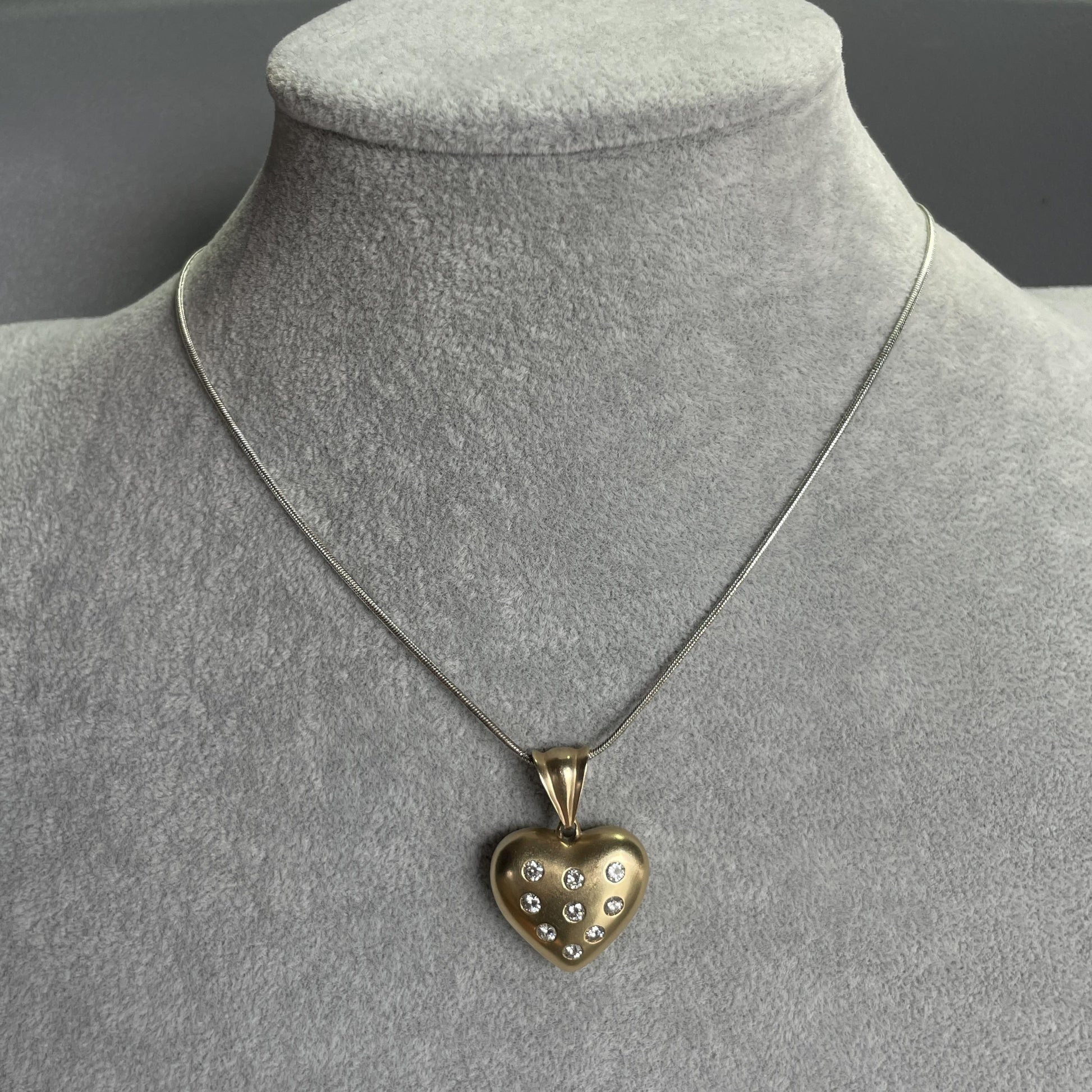 Estate Diamond Puffy Heart Pendant 14k Yellow Gold
