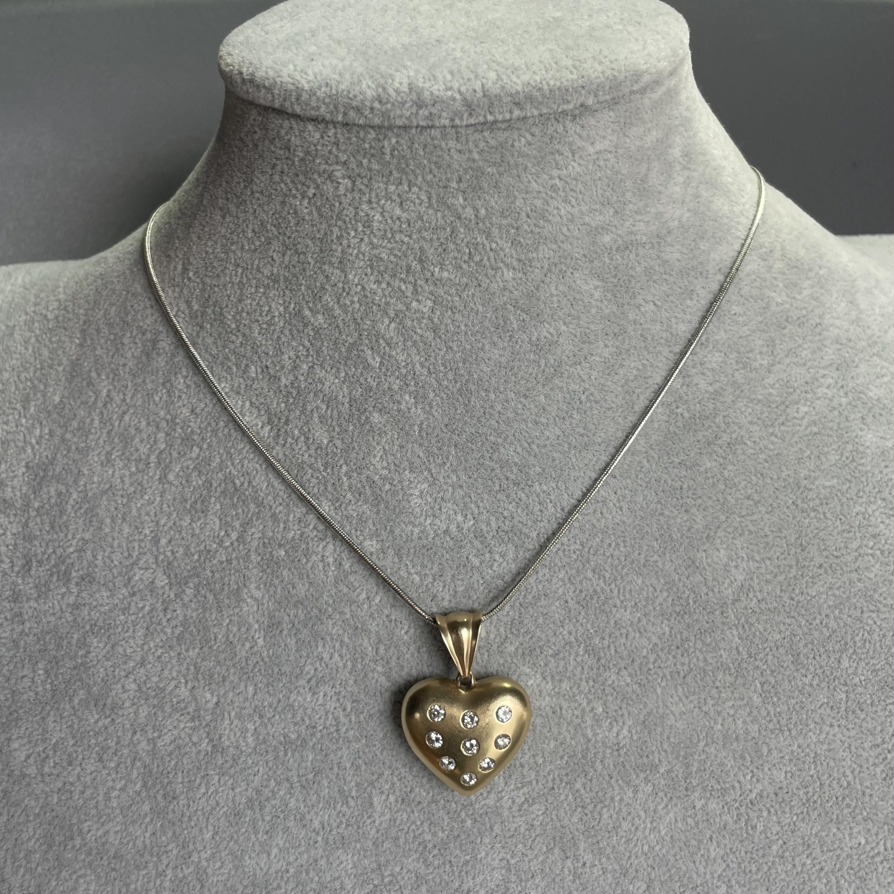 Estate Diamond Puffy Heart Pendant 14k Yellow Gold