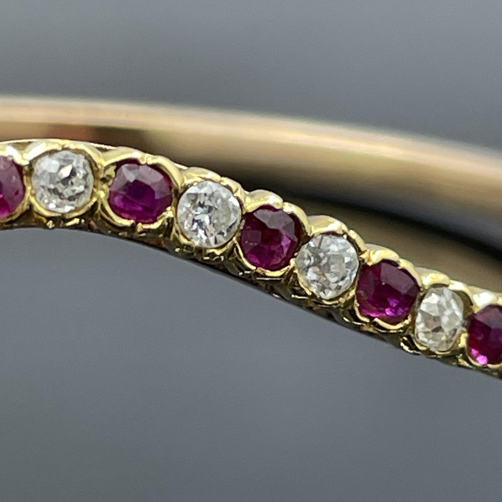 Antique Victorian Diamond & Ruby Bypass Bangle Bracelet 14k Rose Gold