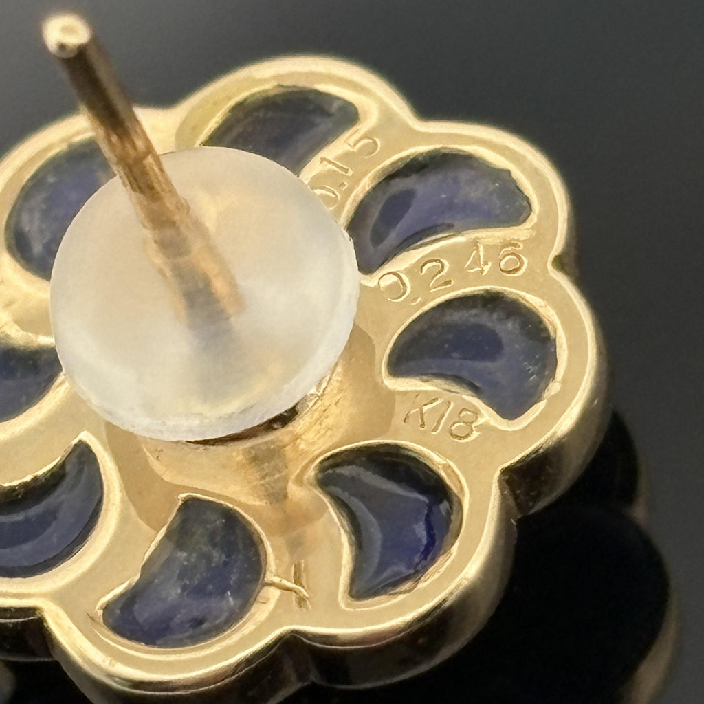 Diamond & Lapis Flower Stud Earrings 18k Yellow Gold