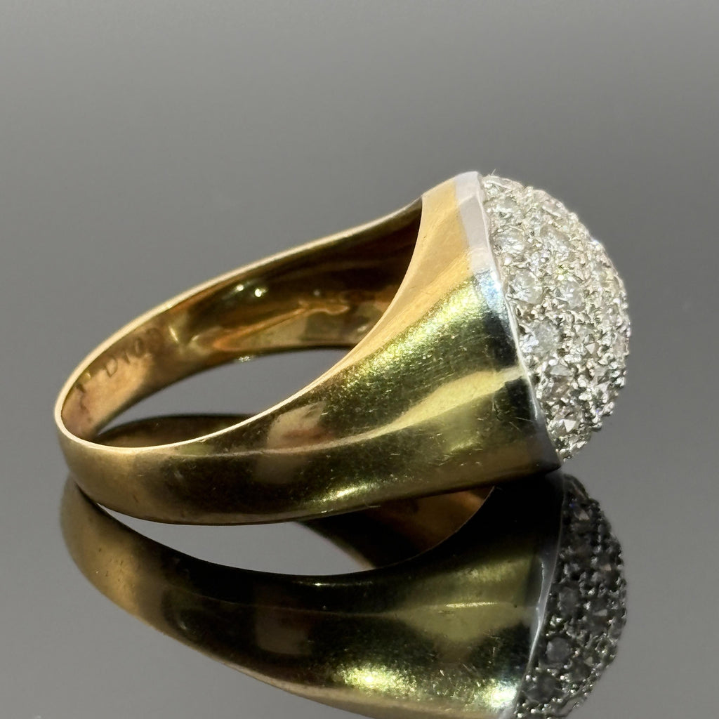 Vintage Pave Diamond Dome Ring - 1.03ctw 18k Gold Italy