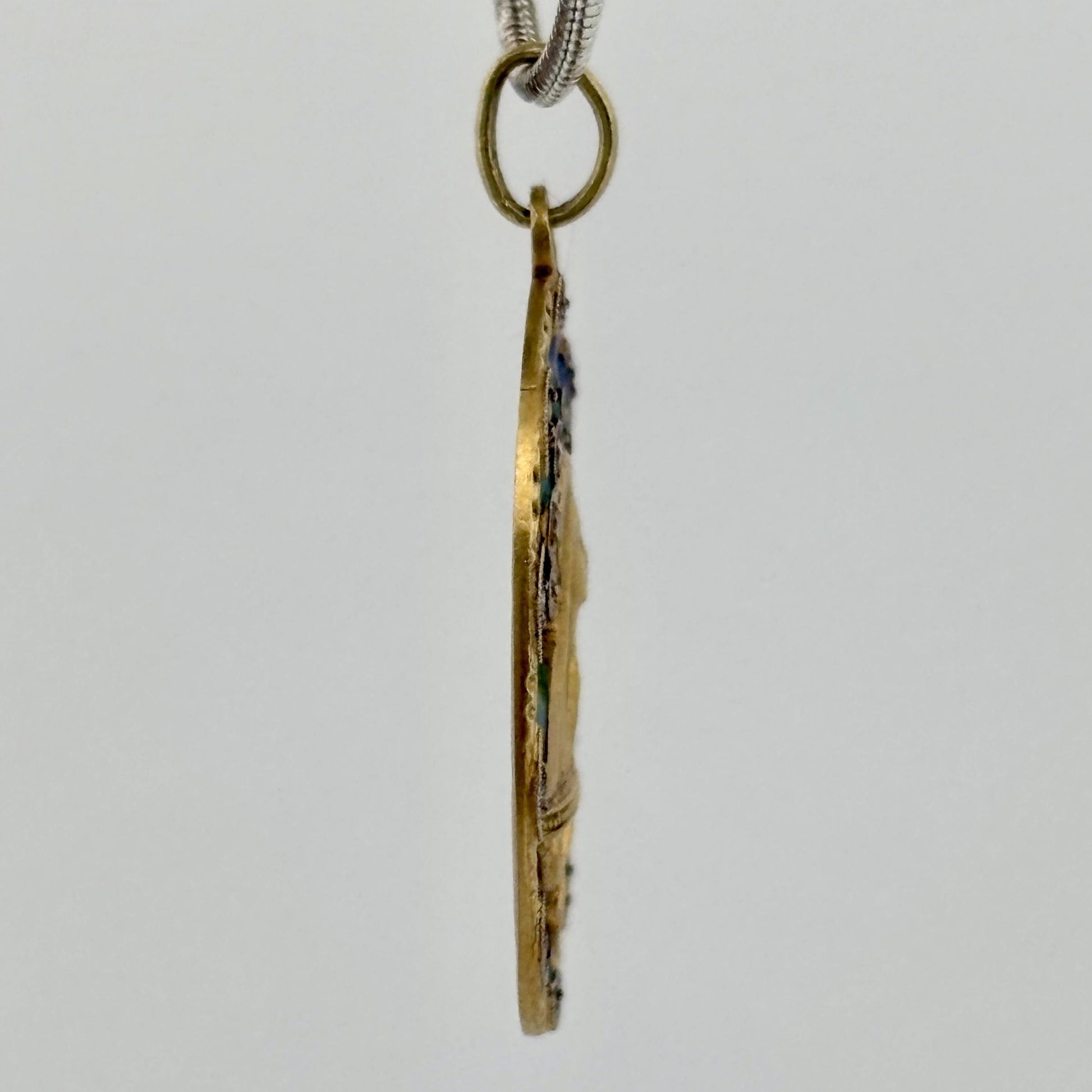 Antique Plique-a-Jour Virgin Mary Madonna Medal Pendant 18k Yellow Gold