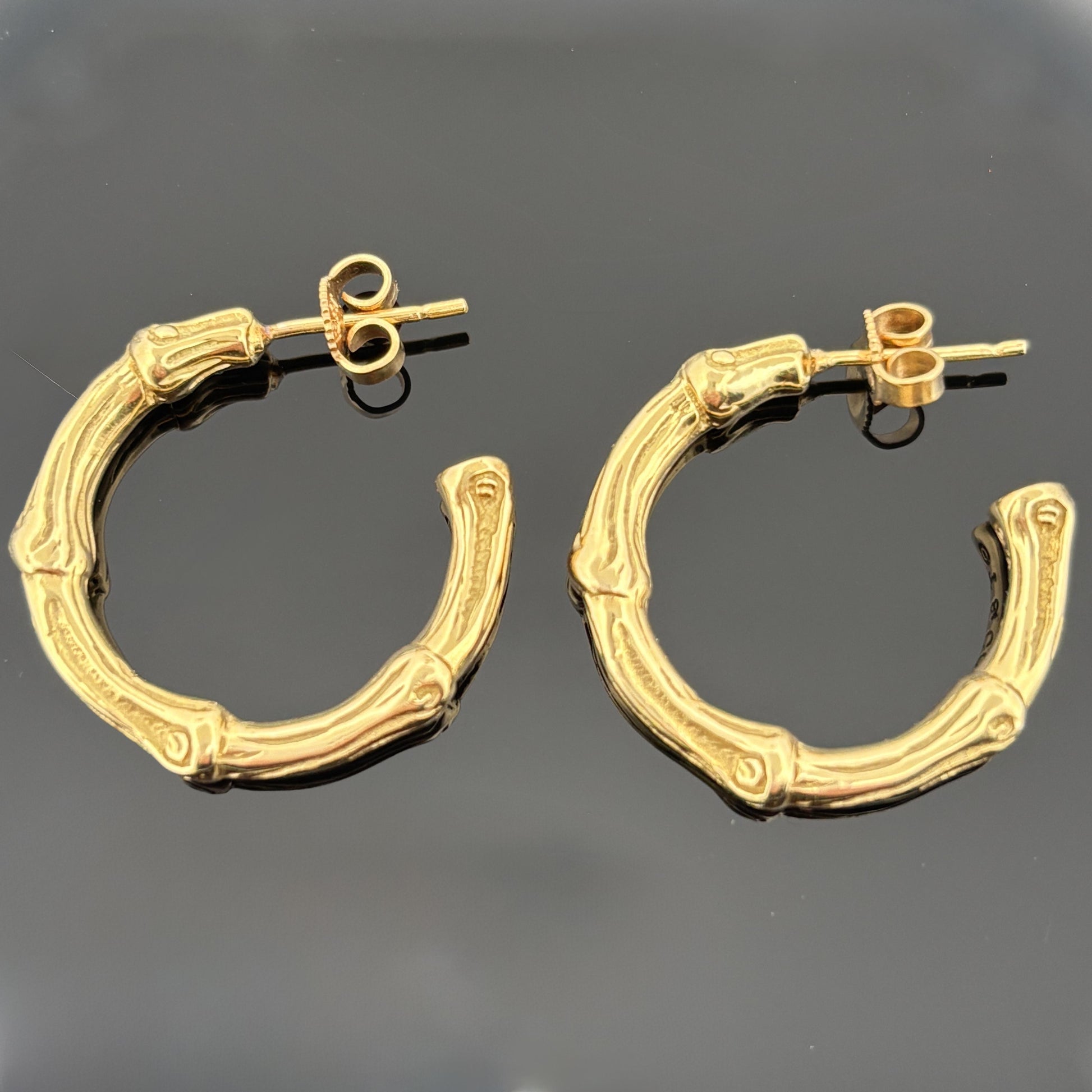 Vintage Tiffany & Co Bamboo Solid 1" Hoop Earrings 18k Yellow Gold