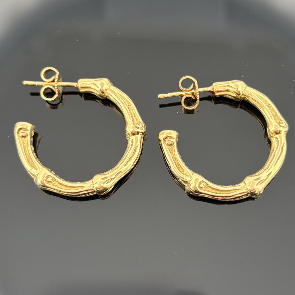 Vintage Tiffany & Co Bamboo Solid 1" Hoop Earrings 18k Yellow Gold