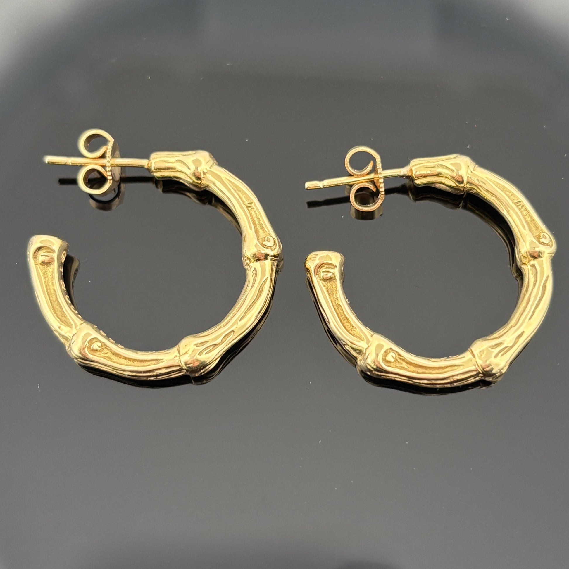 Vintage Tiffany & Co Bamboo Solid 1" Hoop Earrings 18k Yellow Gold