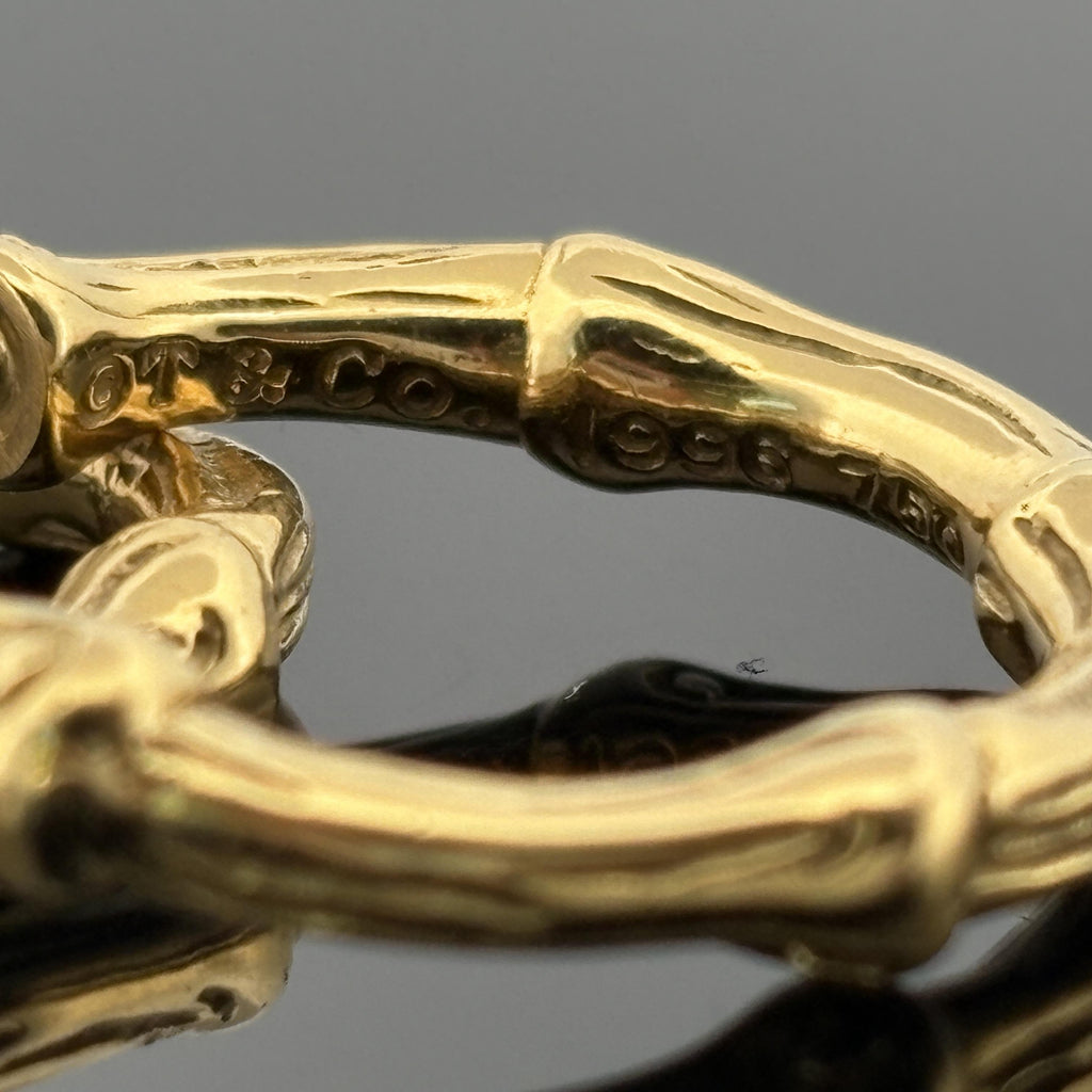Vintage Tiffany & Co Bamboo Solid 1" Hoop Earrings 18k Yellow Gold