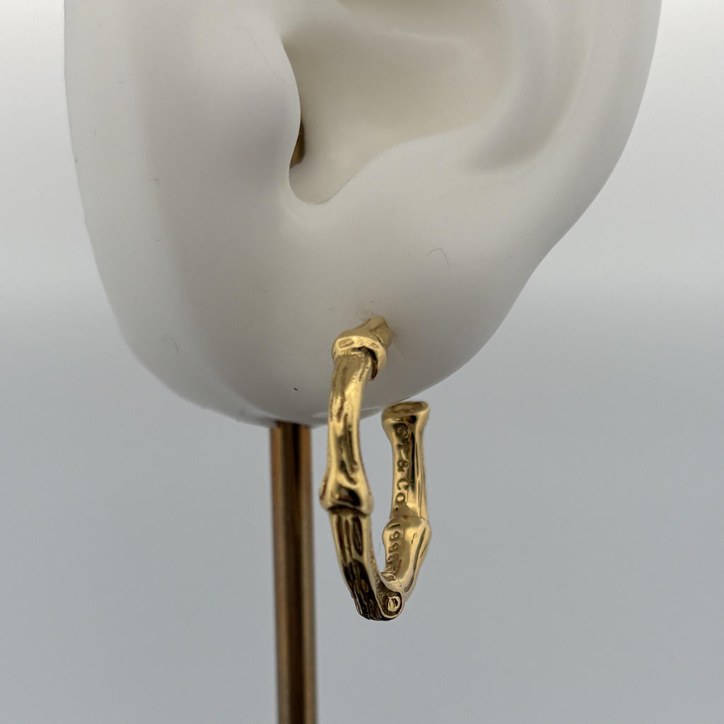 Vintage Tiffany & Co Bamboo Solid 1" Hoop Earrings 18k Yellow Gold