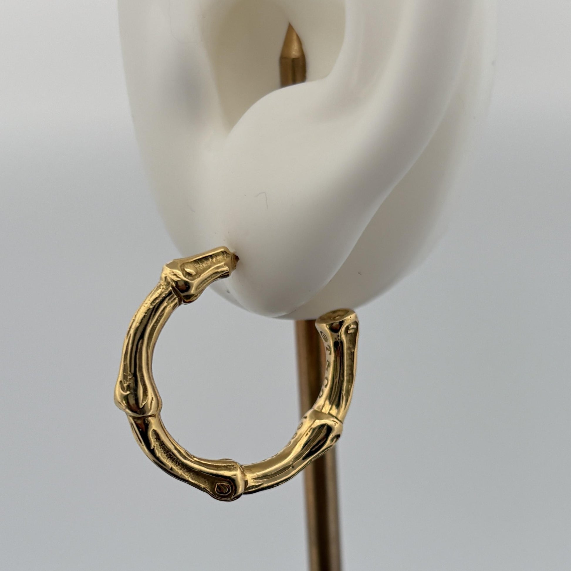 Vintage Tiffany & Co Bamboo Solid 1" Hoop Earrings 18k Yellow Gold