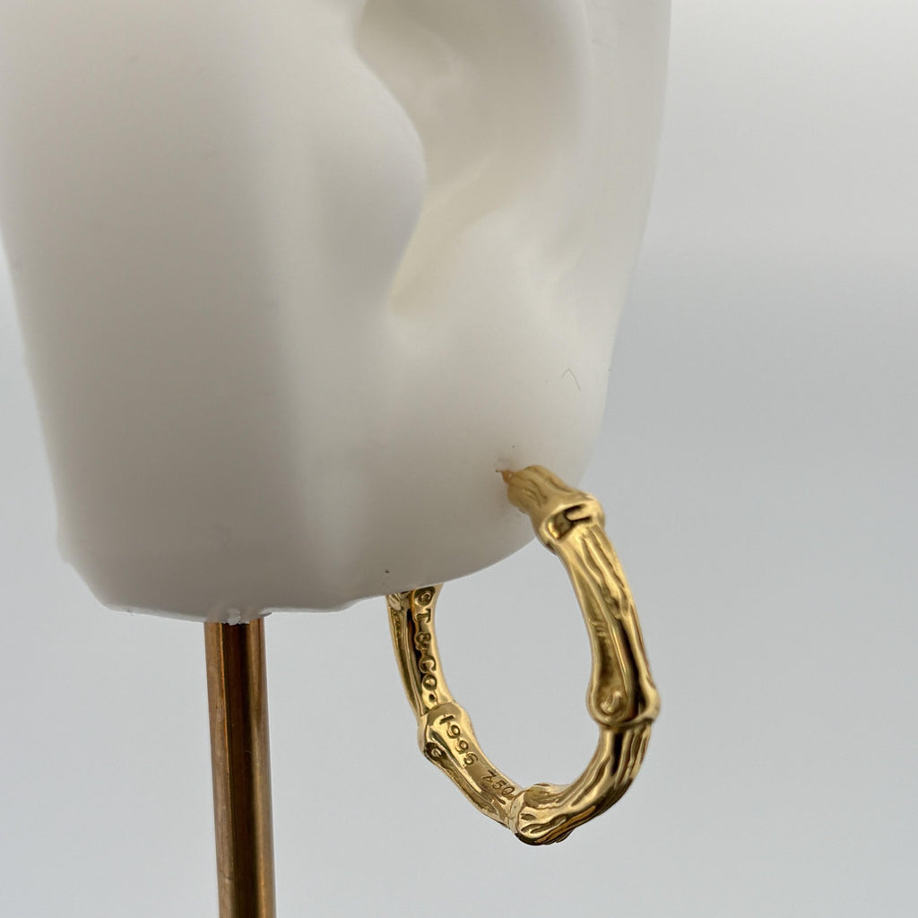 Vintage Tiffany & Co Bamboo Solid 1" Hoop Earrings 18k Yellow Gold