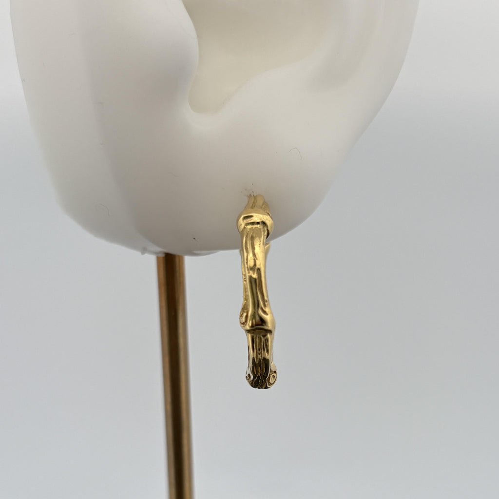 Vintage Tiffany & Co Bamboo Solid 1" Hoop Earrings 18k Yellow Gold