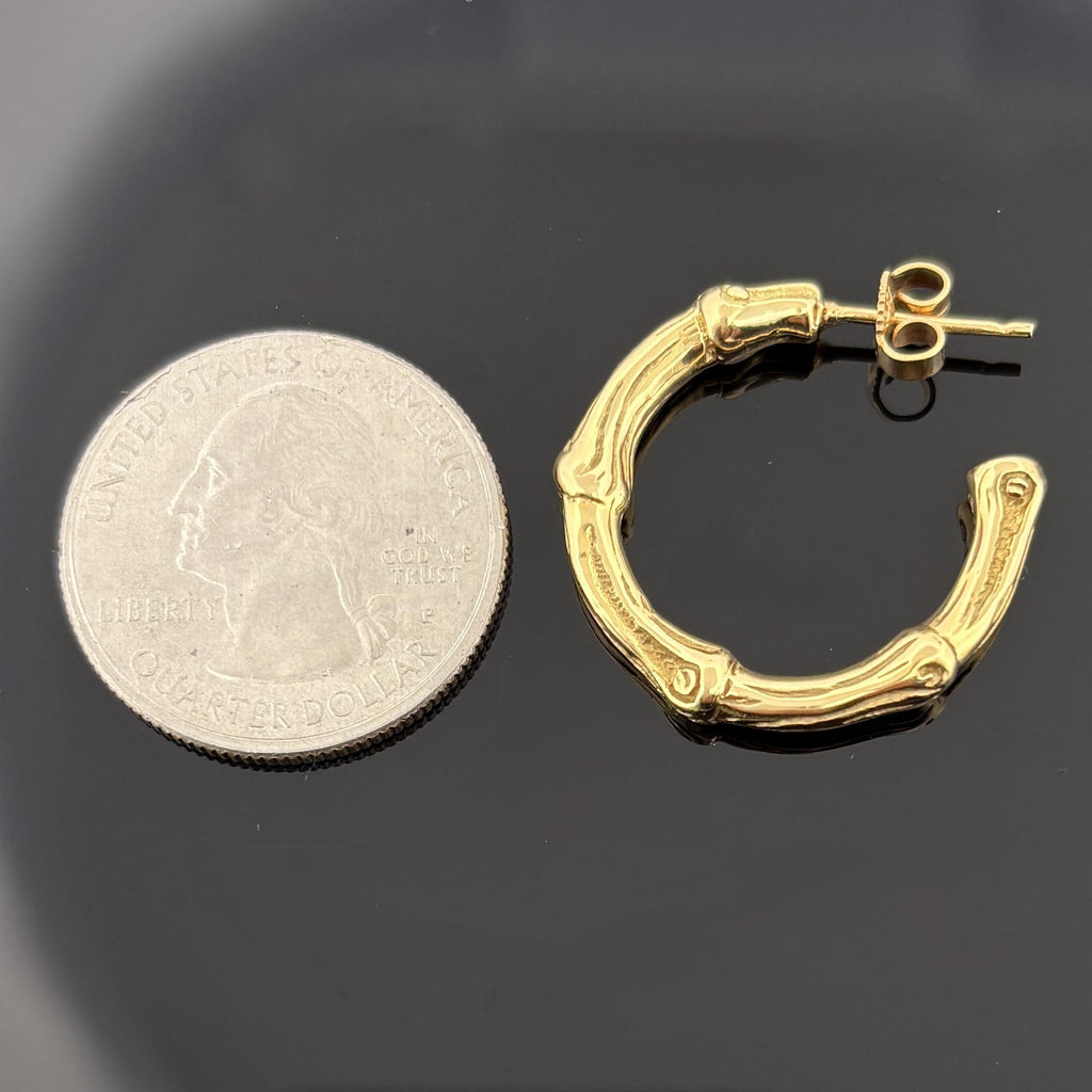 Vintage Tiffany & Co Bamboo Solid 1" Hoop Earrings 18k Yellow Gold