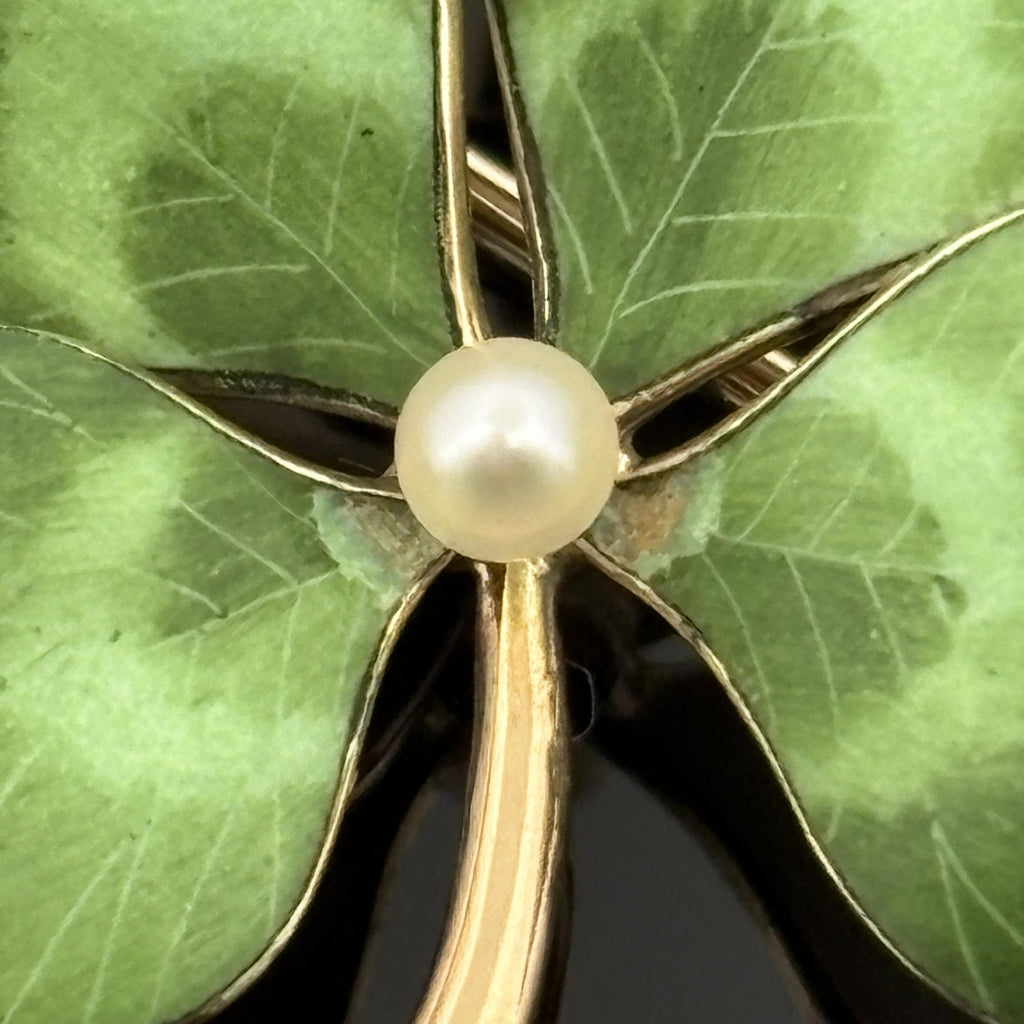 Antique Victorian Enamel Clover Pendant & Pin 14k Gold