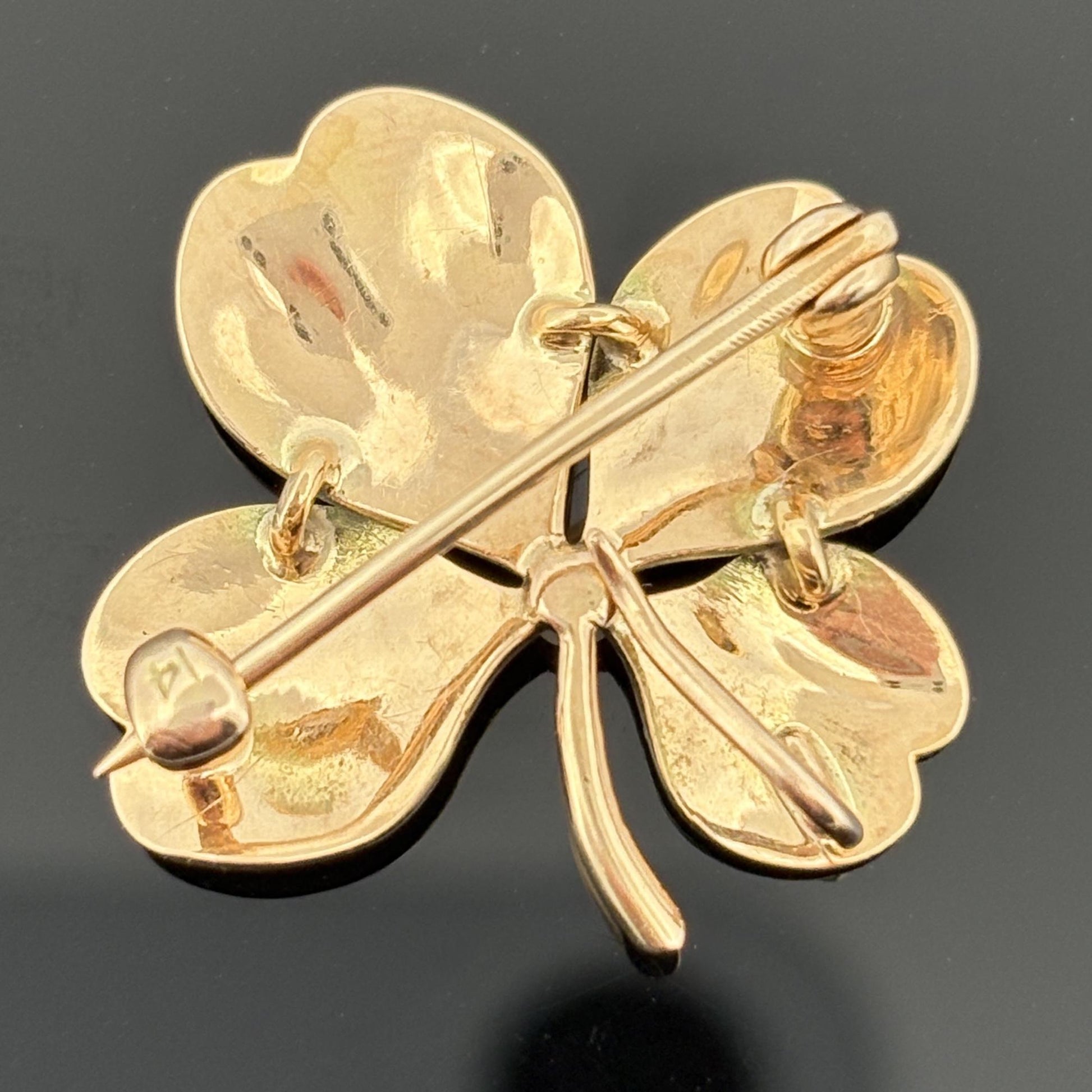Antique Victorian Enamel Clover Pendant & Pin 14k Gold