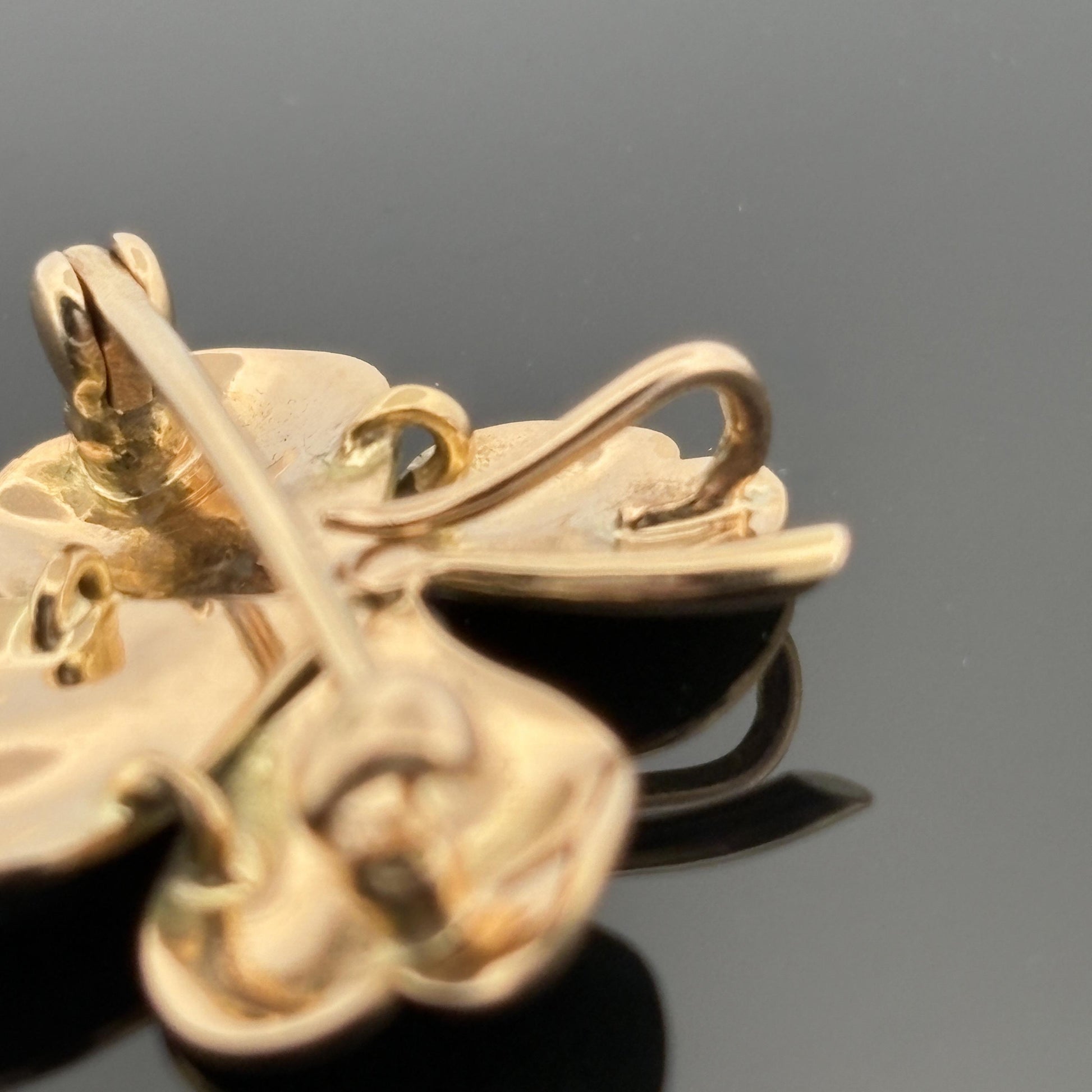 Antique Victorian Enamel Clover Pendant & Pin 14k Gold