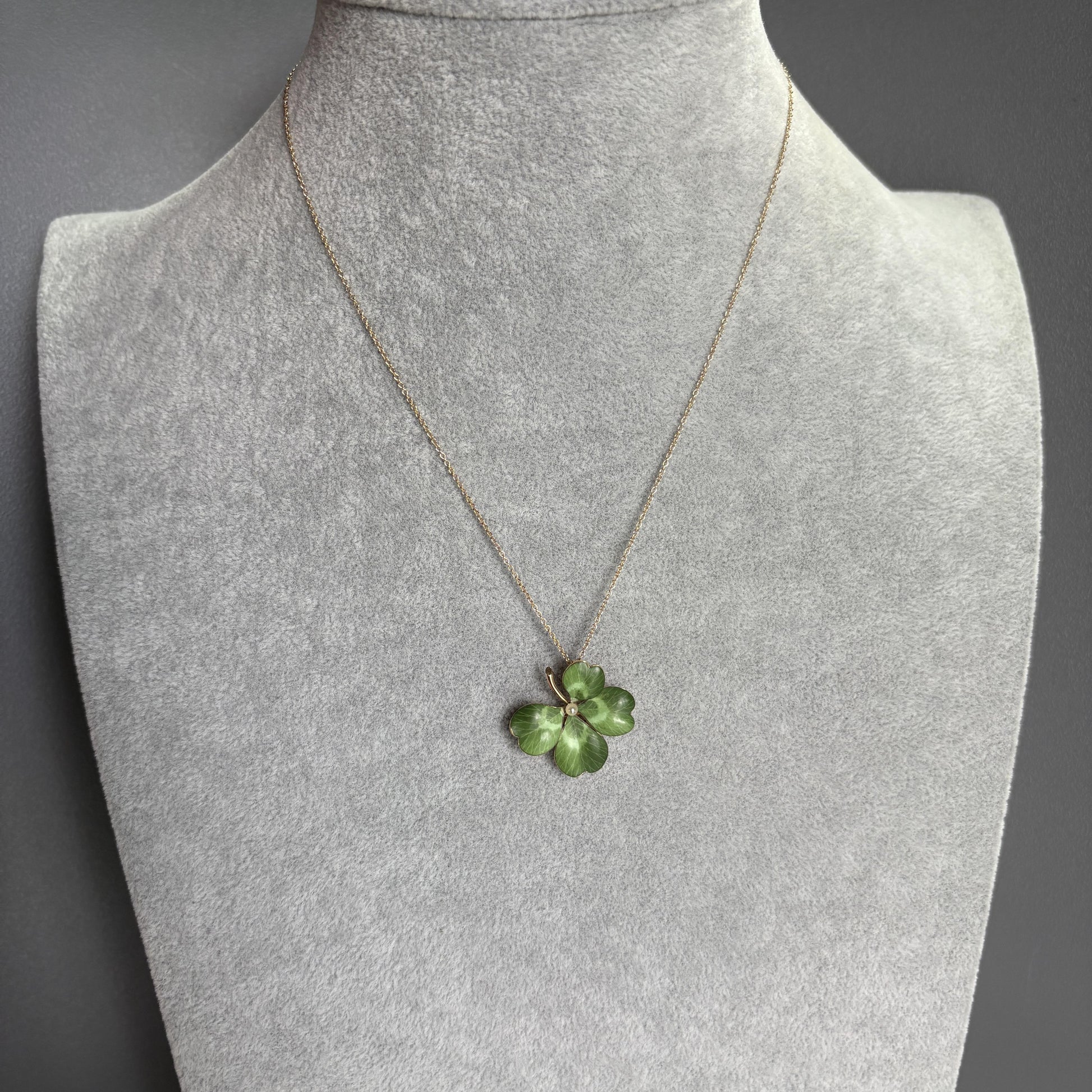 Antique Victorian Enamel Clover Pendant & Pin 14k Gold