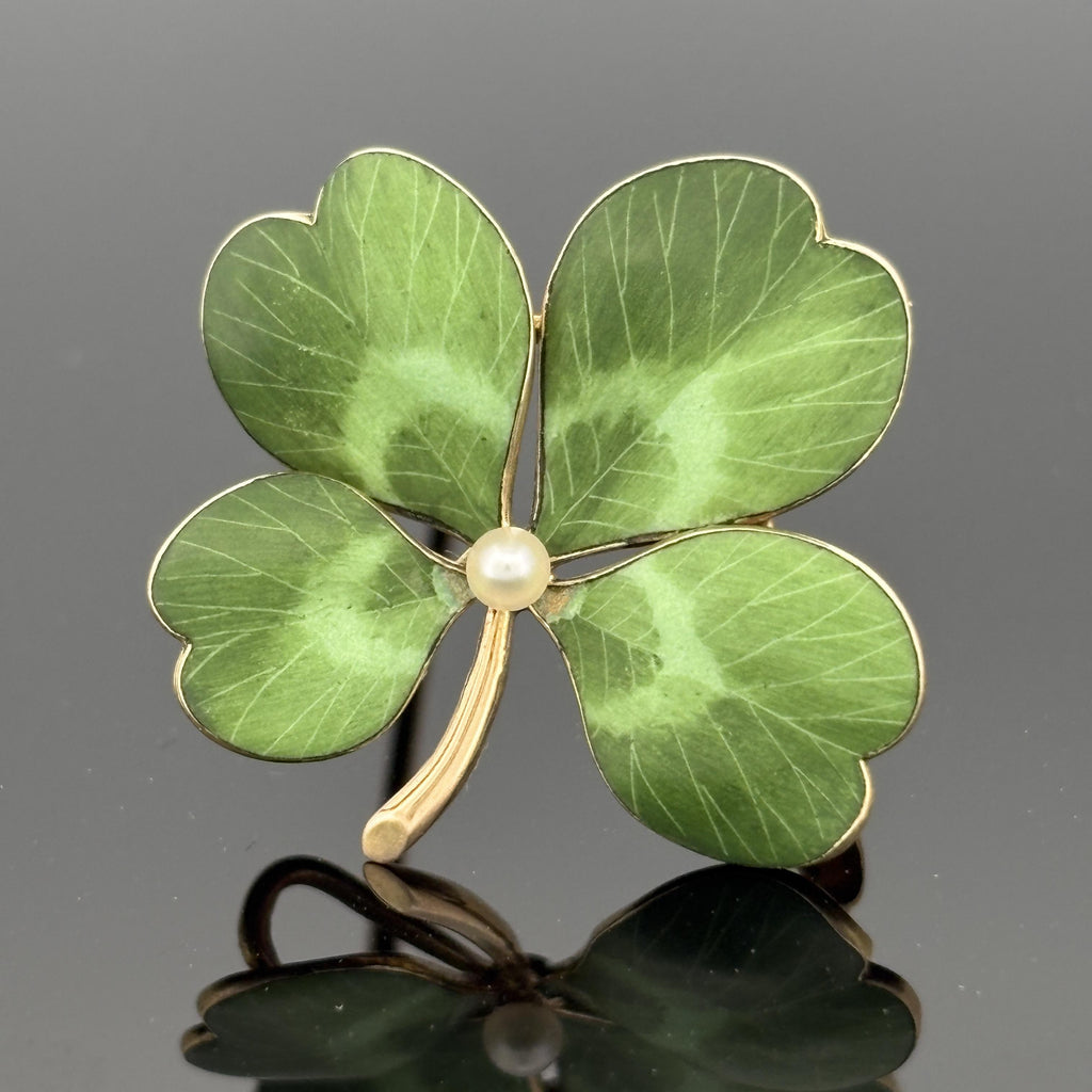 Antique Victorian Enamel Clover Pendant & Pin 14k Gold