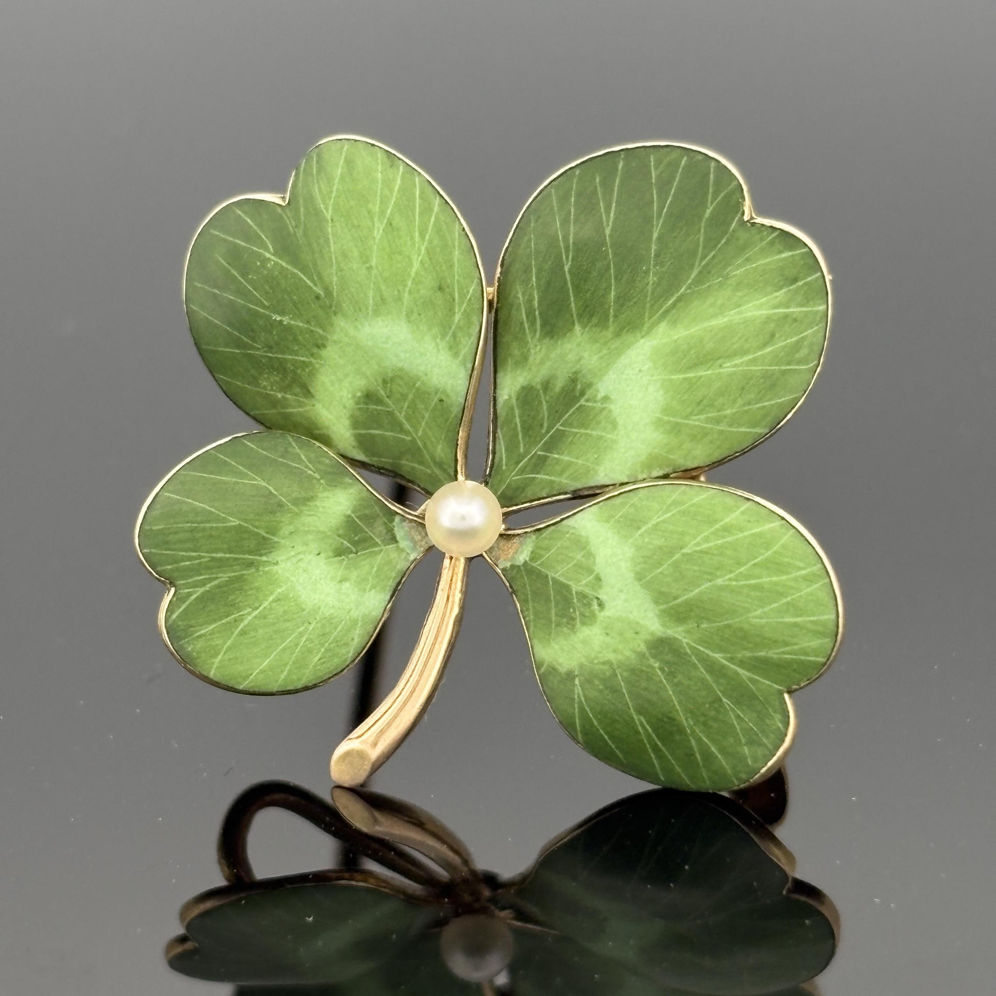 Antique Victorian Enamel Clover Pendant & Pin 14k Gold