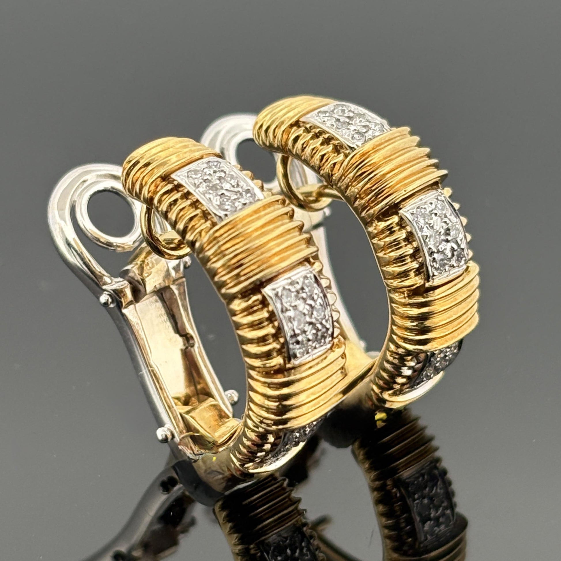 Roberto Coin Appassionata Diamond Semi Hoop Earrings 18k Gold