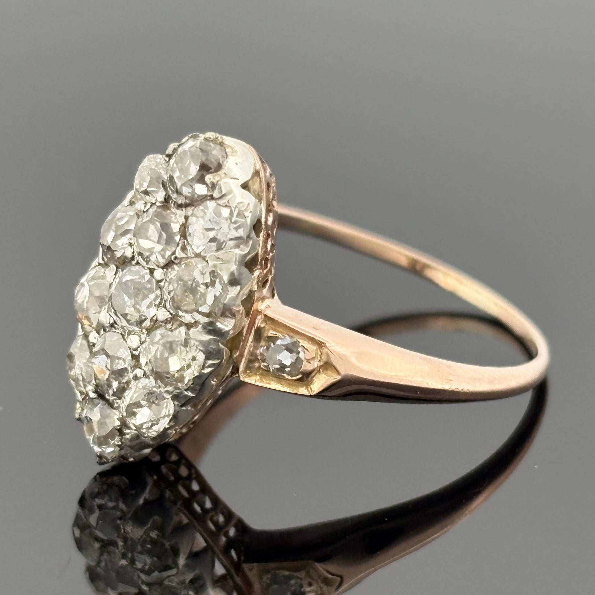 Antique Victorian Old Mine Cut Cluster Ring 18k ~1.60ctw