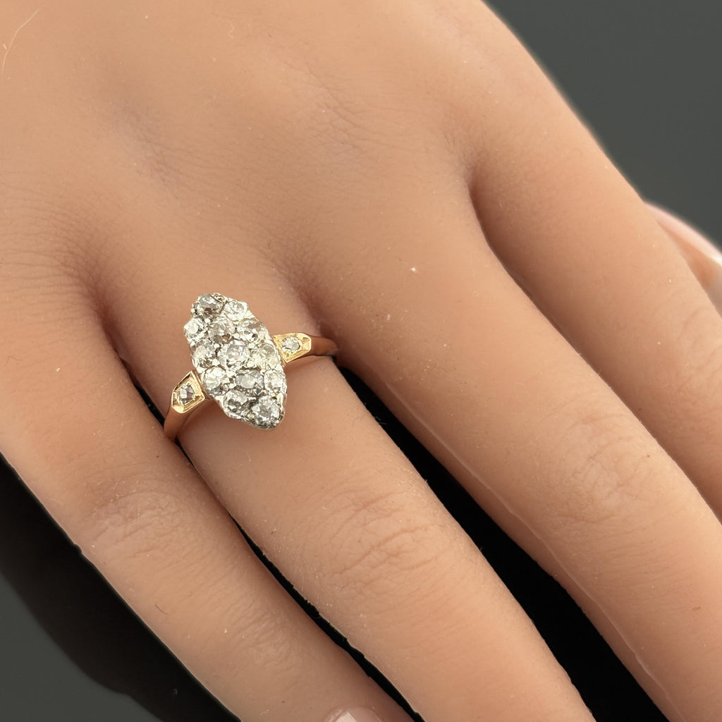 Antique Victorian Old Mine Cut Cluster Ring 18k ~1.60ctw