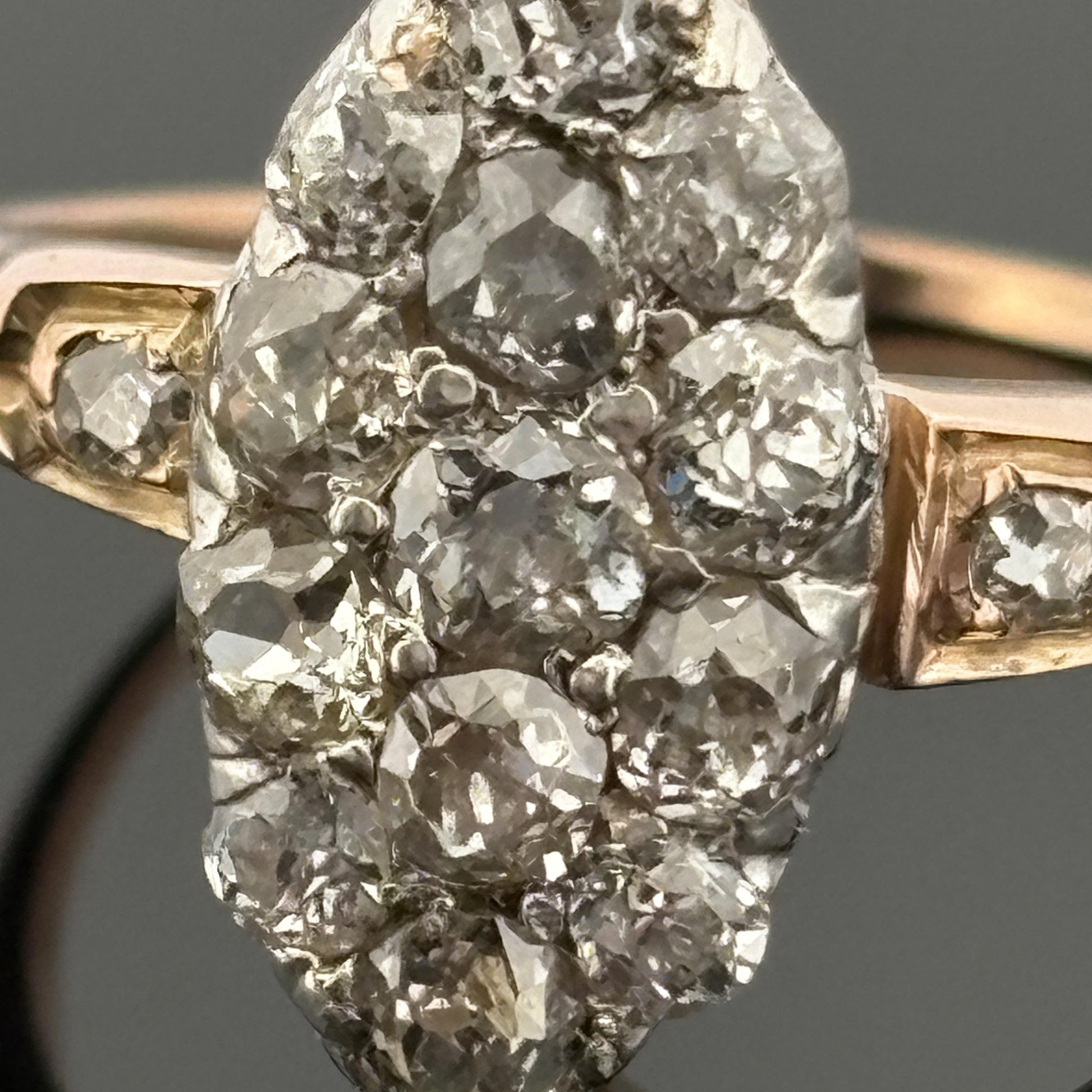 Antique Victorian Old Mine Cut Cluster Ring 18k ~1.60ctw