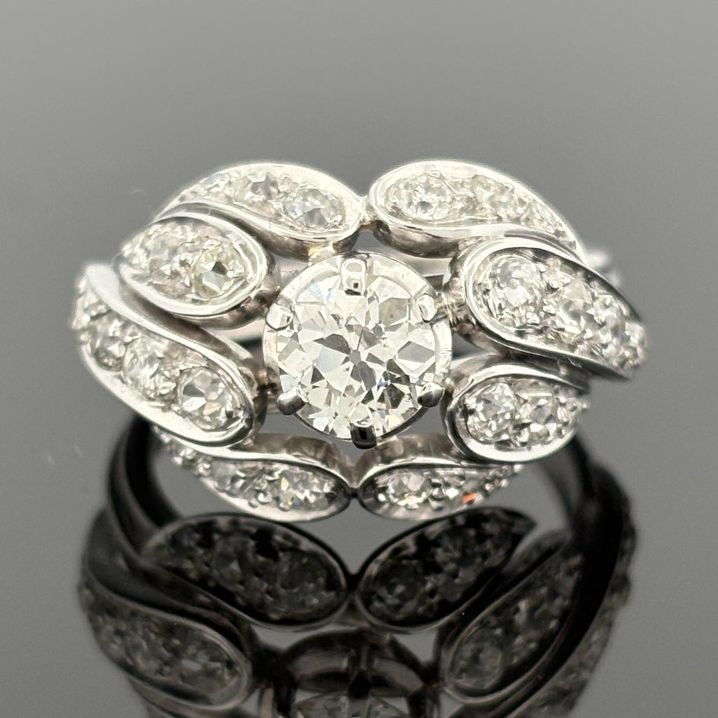 Vintage Mid-Century Diamond Cocktail Ring ~2.52ctw 18k White Gold