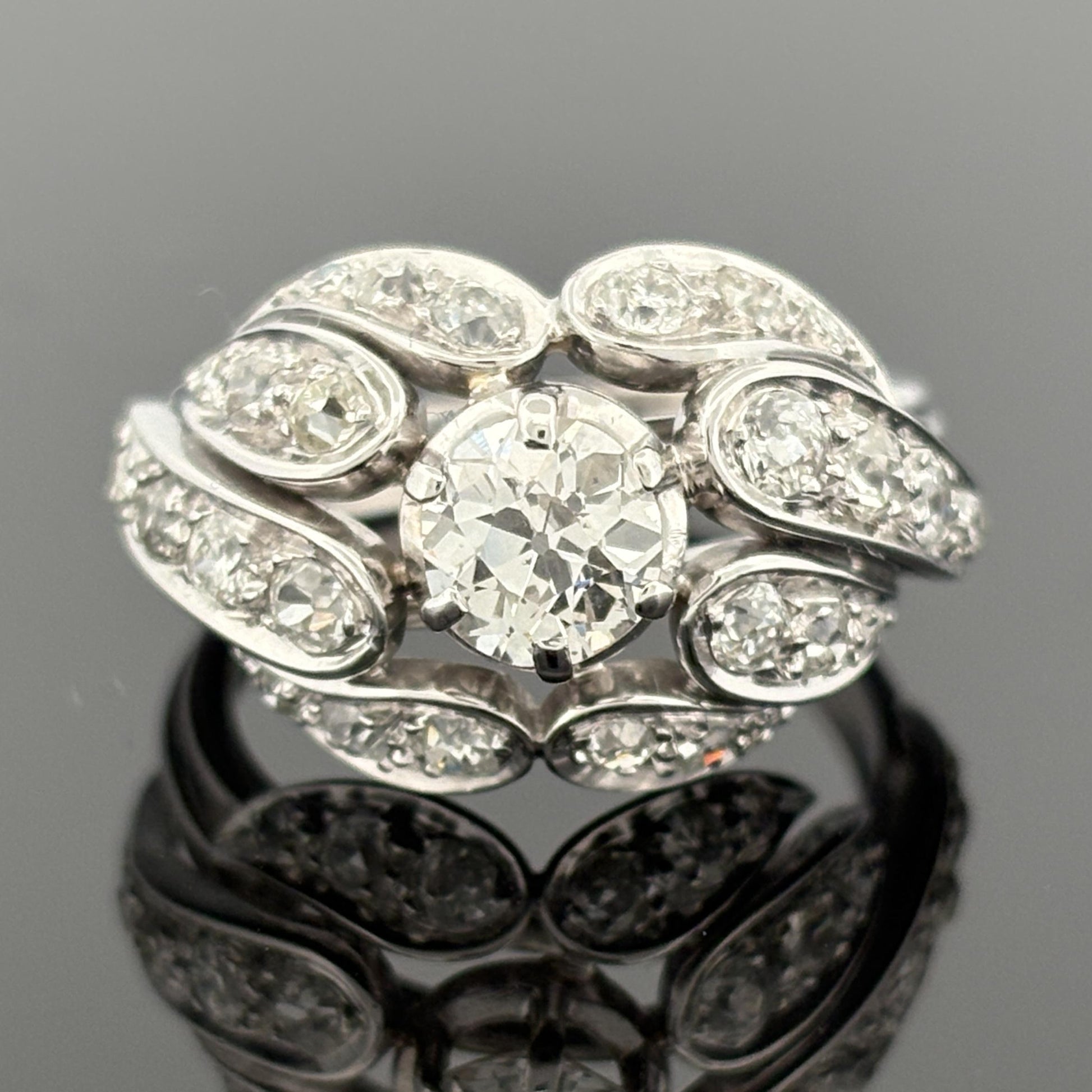 Vintage Mid-Century Diamond Cocktail Ring ~2.52ctw 18k White Gold