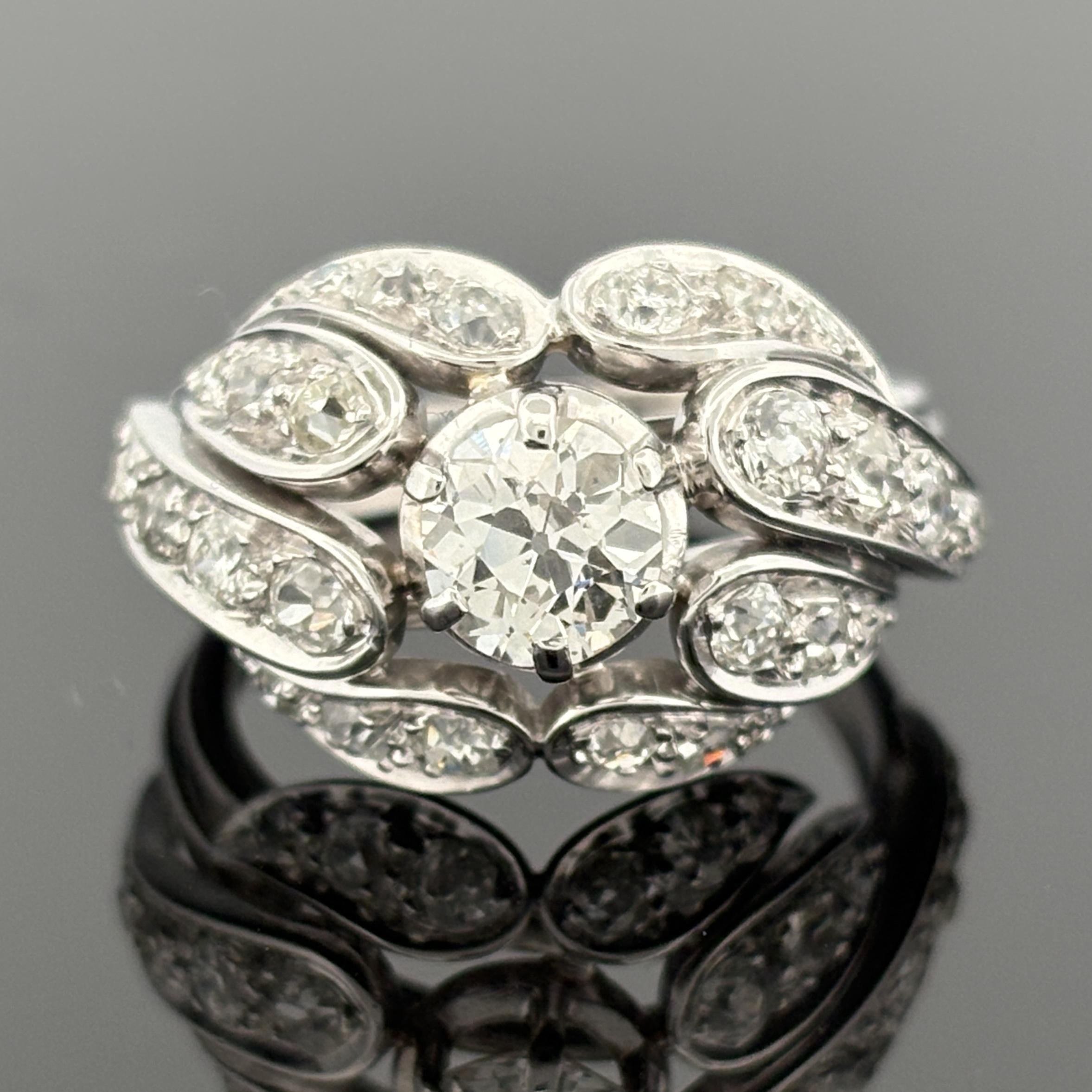 Vintage Mid-Century Diamond Cocktail Ring ~2.52ctw 18k White Gold