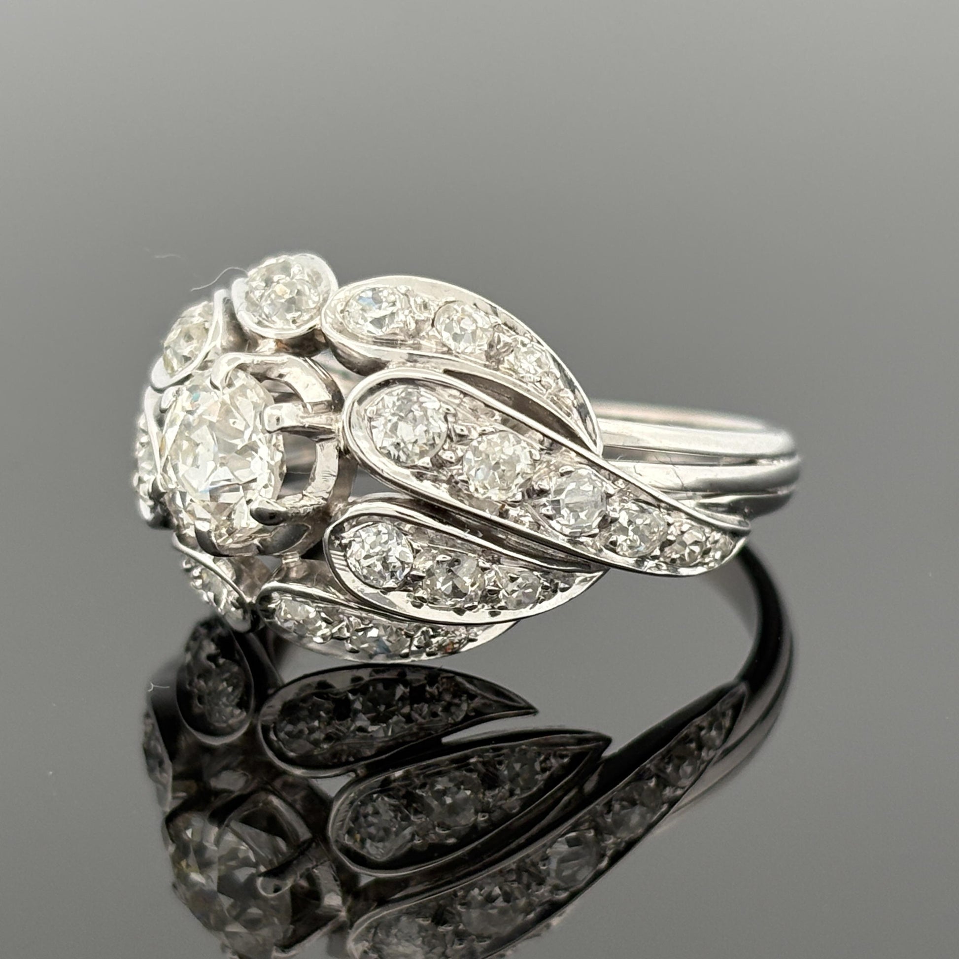 Vintage Mid-Century Diamond Cocktail Ring ~2.52ctw 18k White Gold