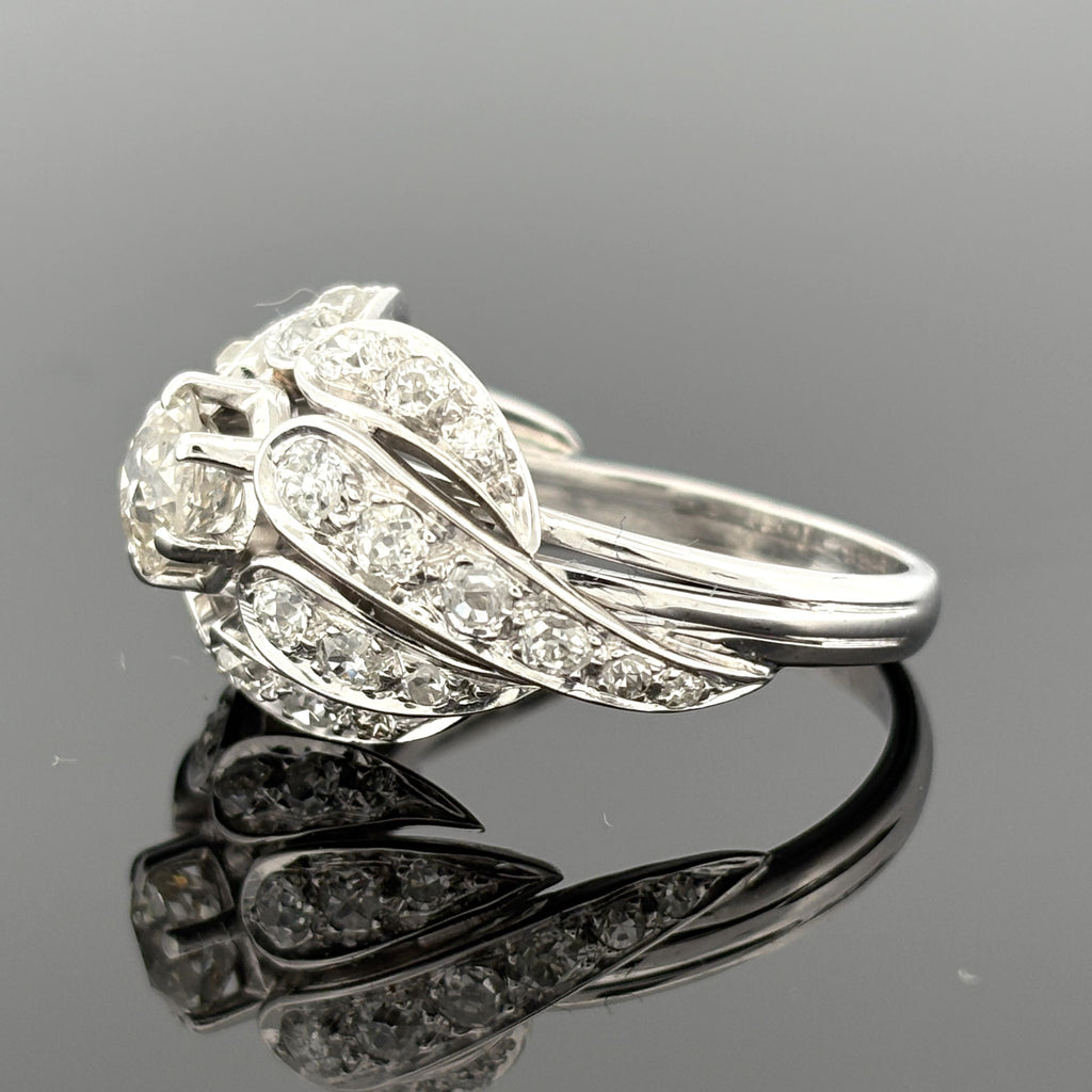 Vintage Mid-Century Diamond Cocktail Ring ~2.52ctw 18k White Gold