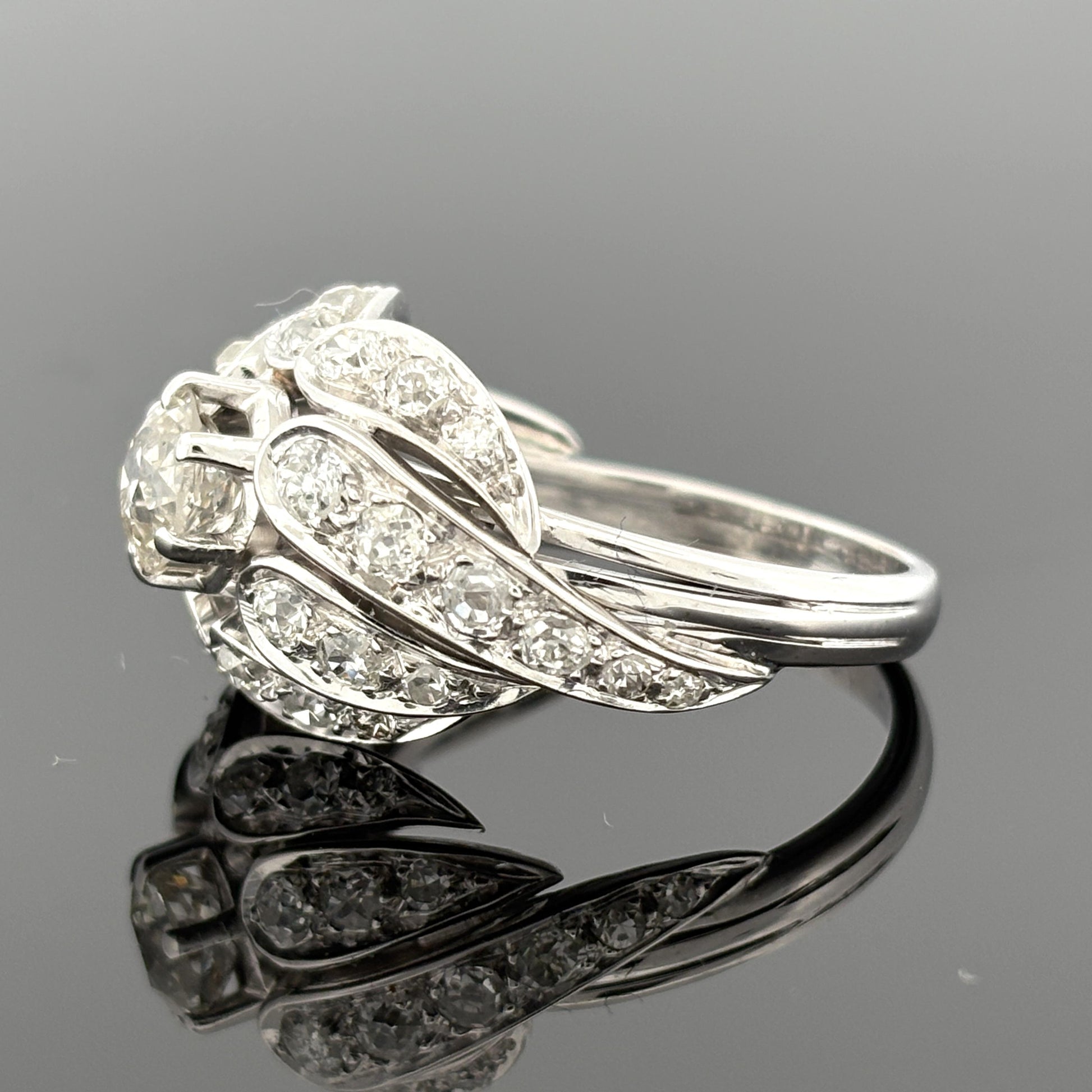 Vintage Mid-Century Diamond Cocktail Ring ~2.52ctw 18k White Gold