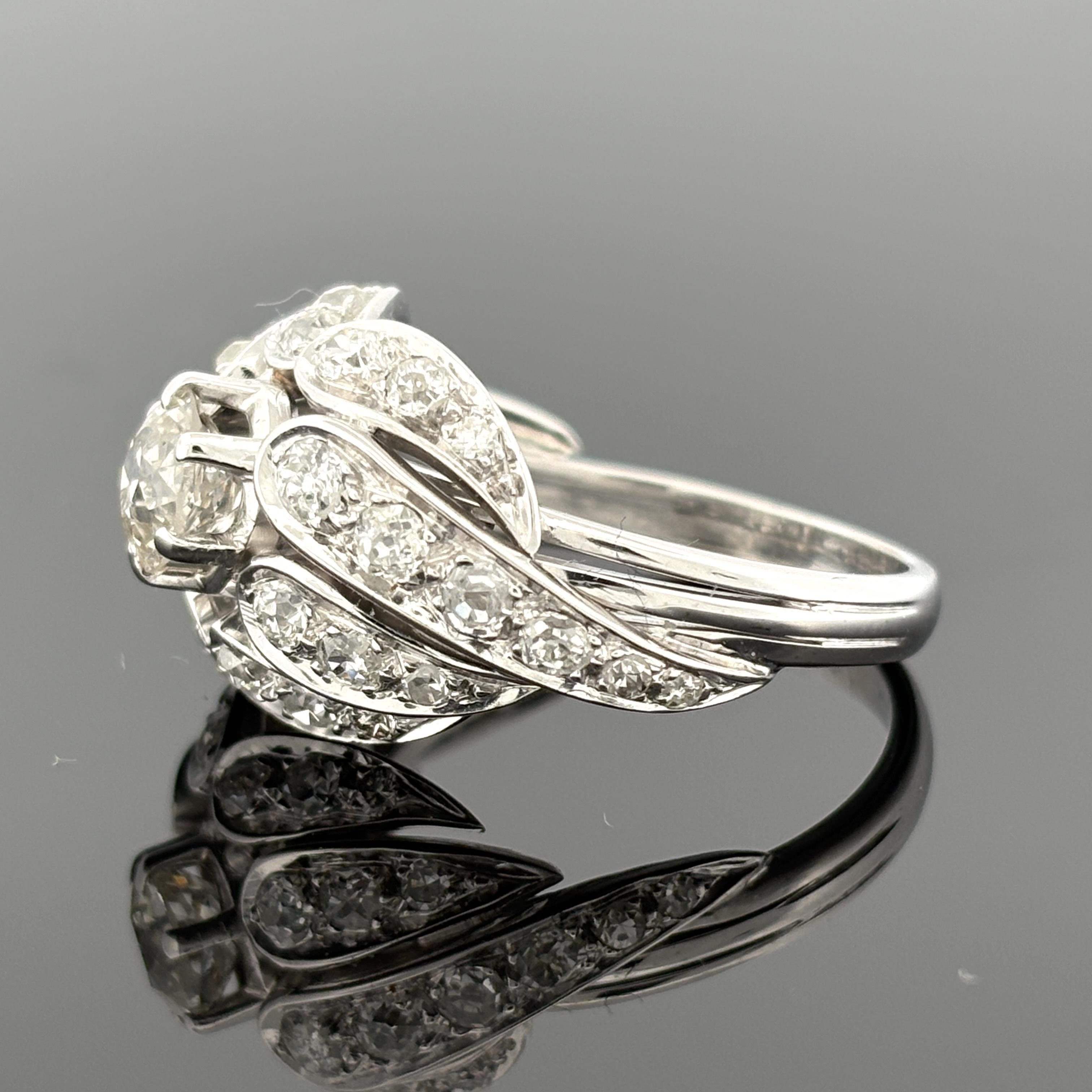Vintage Mid-Century Diamond Cocktail Ring ~2.52ctw 18k White Gold