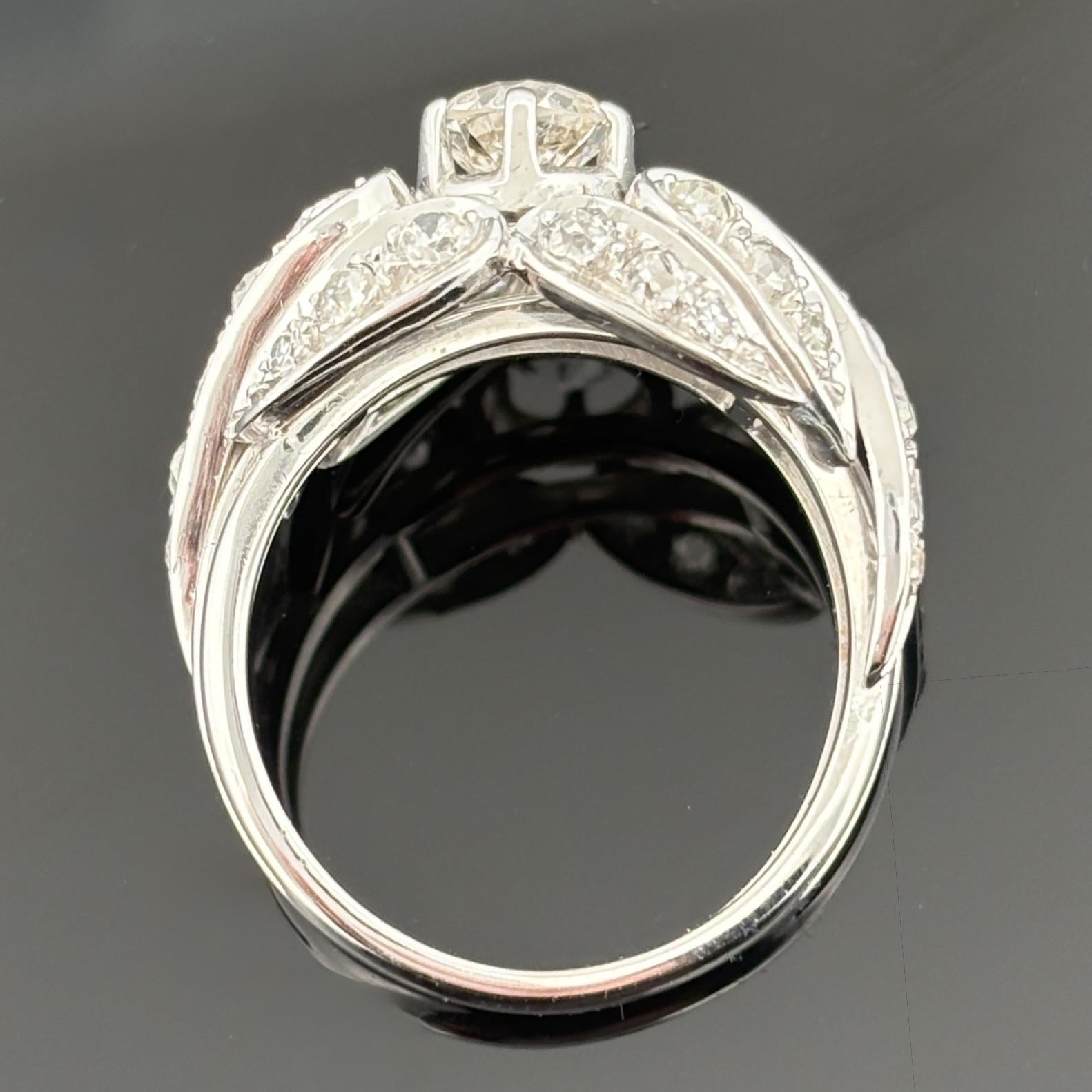 Vintage Mid-Century Diamond Cocktail Ring ~2.52ctw 18k White Gold