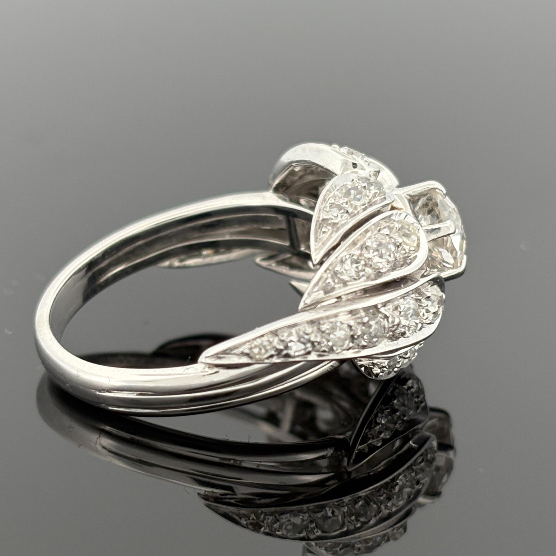 Vintage Mid-Century Diamond Cocktail Ring ~2.52ctw 18k White Gold