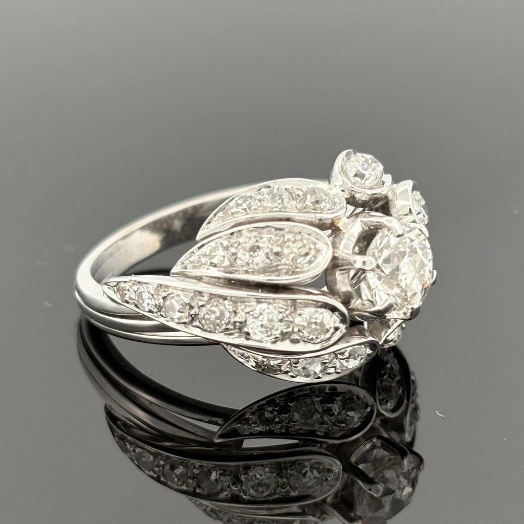 Vintage Mid-Century Diamond Cocktail Ring ~2.52ctw 18k White Gold