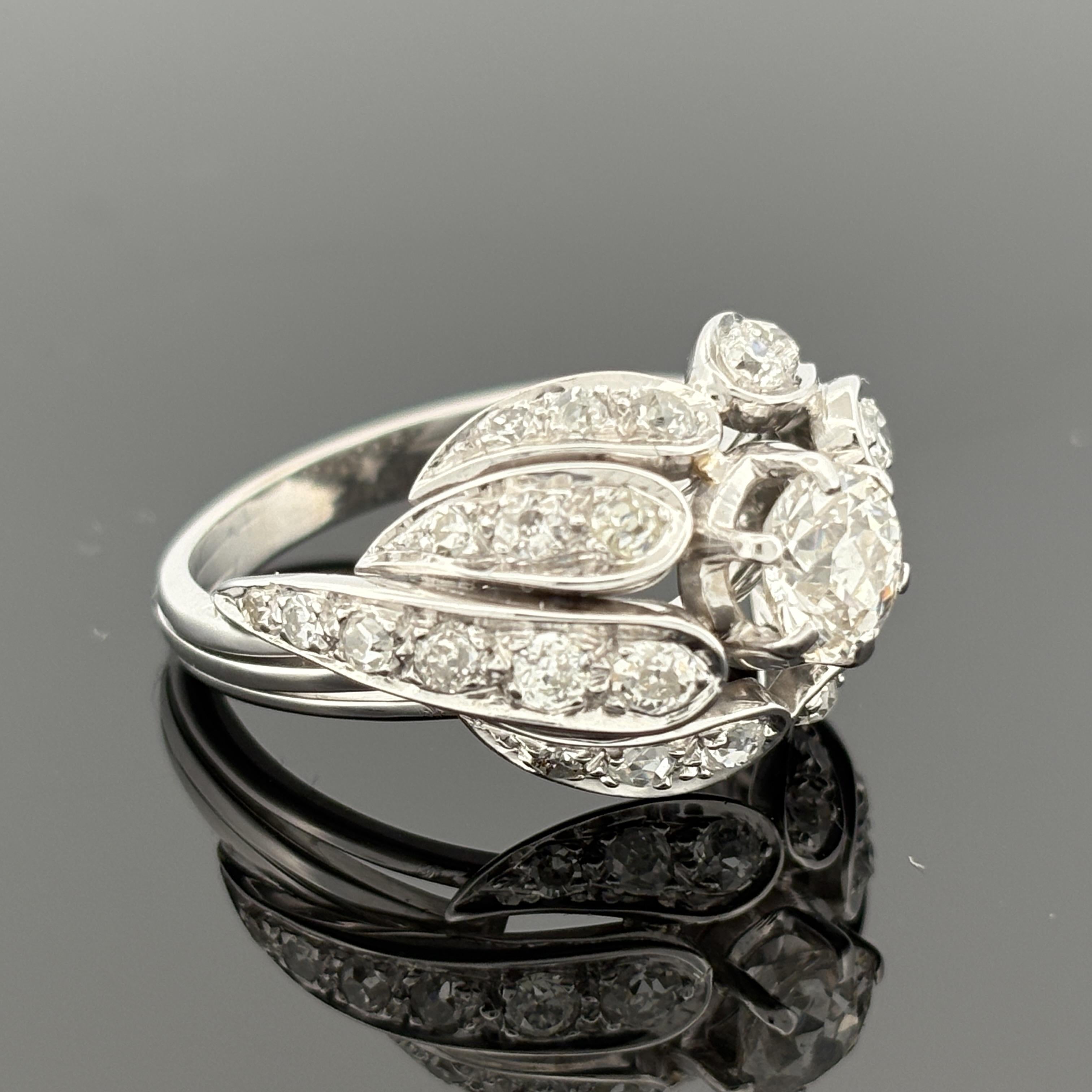 Vintage Mid-Century Diamond Cocktail Ring ~2.52ctw 18k White Gold